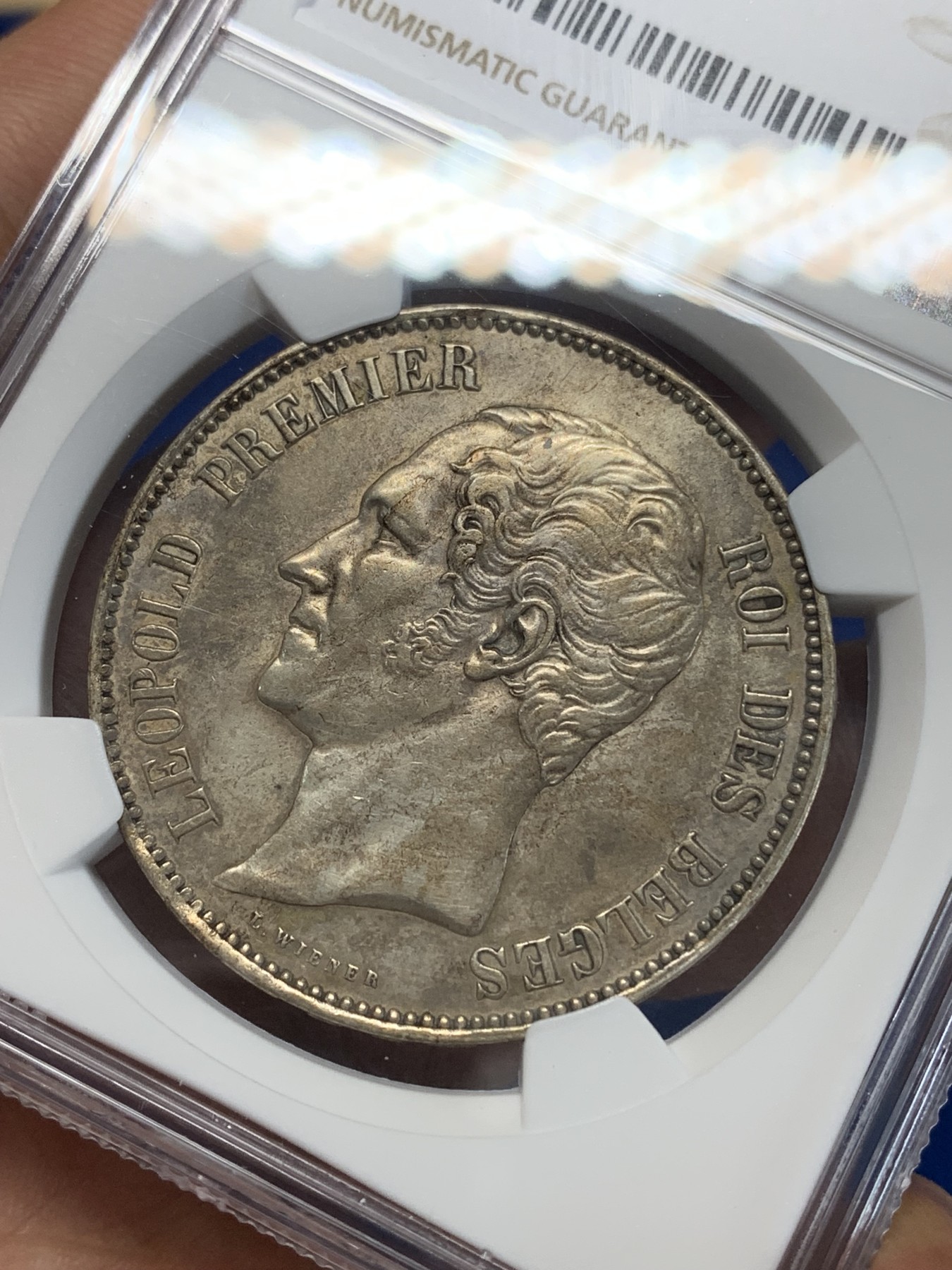 《竞宝斋》第222场-周日，周一 2场 (全场包邮) NGC AUD 比利时1853利奥波德一世皇家婚礼5法郎大银币 双头像 稀少品种 铸造仅32000枚 底板干净 包浆油润