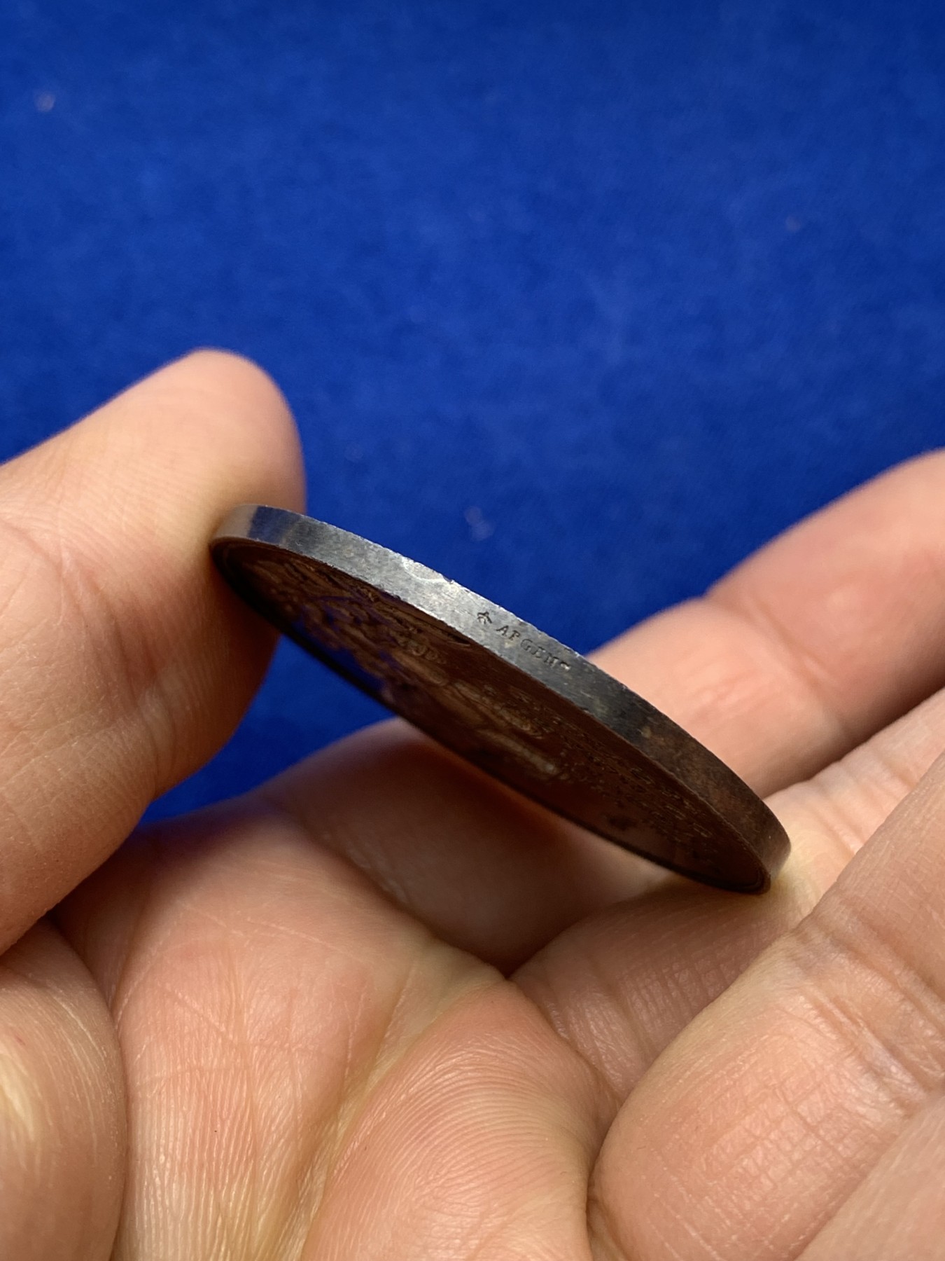 《竞宝斋》第222场-周日，周一 2场 (全场包邮) 法国1860-1879丝绸银章 37.7mm 22.6g 蓝绿色包浆 边铭蜜蜂A 品相不错