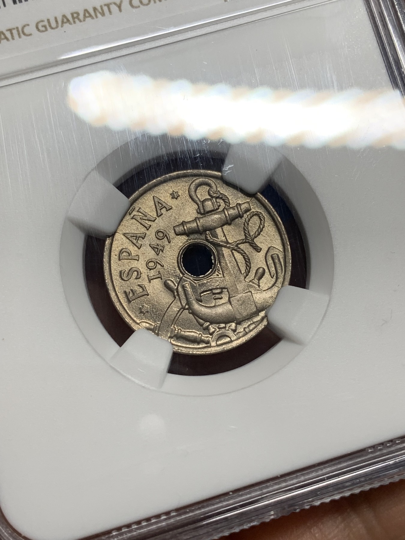 《竞宝斋》第222场-周日，周一 2场 (全场包邮) NGC MS66 西班牙 1949(51) 海锚 50分 高分少见