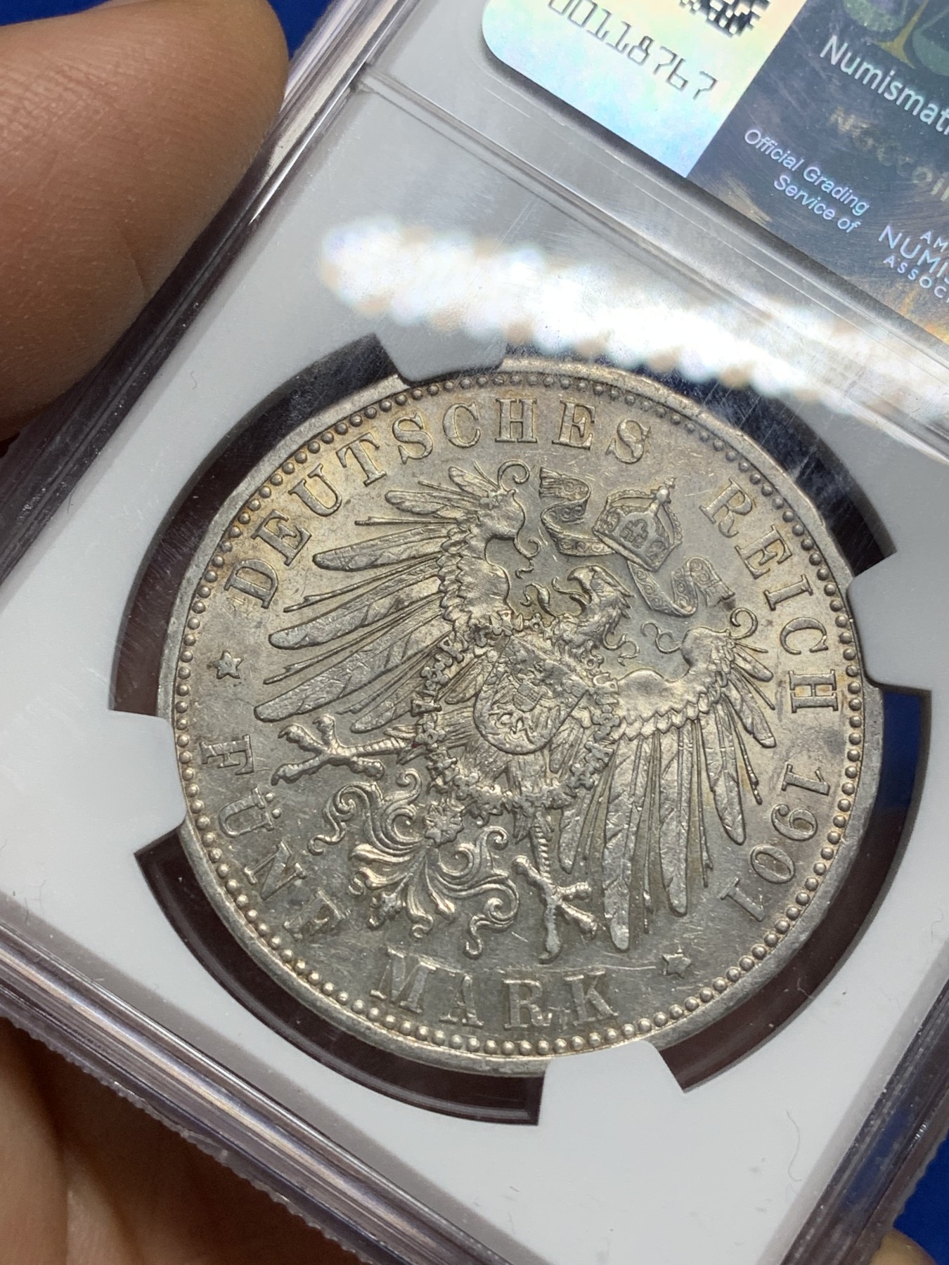 《竞宝斋》第222场-周日，周一 2场 (全场包邮) NGC-AU55 1901年巴伐利亚奥拓5马克大银币。原味状态