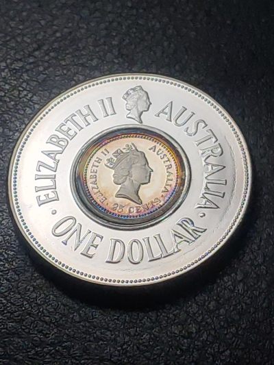中外银币章、纸币专场 - 1988年澳大利亚子母银币25分、1元两枚