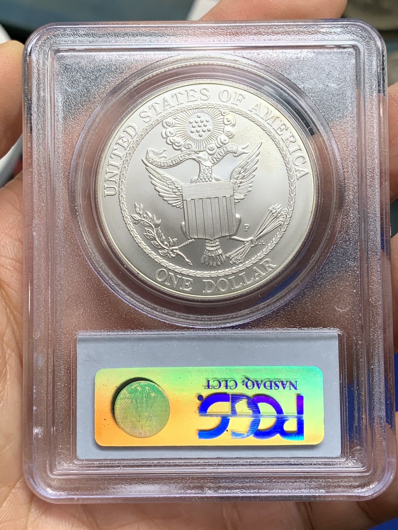 《竞宝斋》第222场-周日，周一 2场 (全场包邮) PCGS-MS69 2008年美国1元白头海雕纪念银币，接近满分状态完美，币面呈凝霜状态，0.900银，26.73克