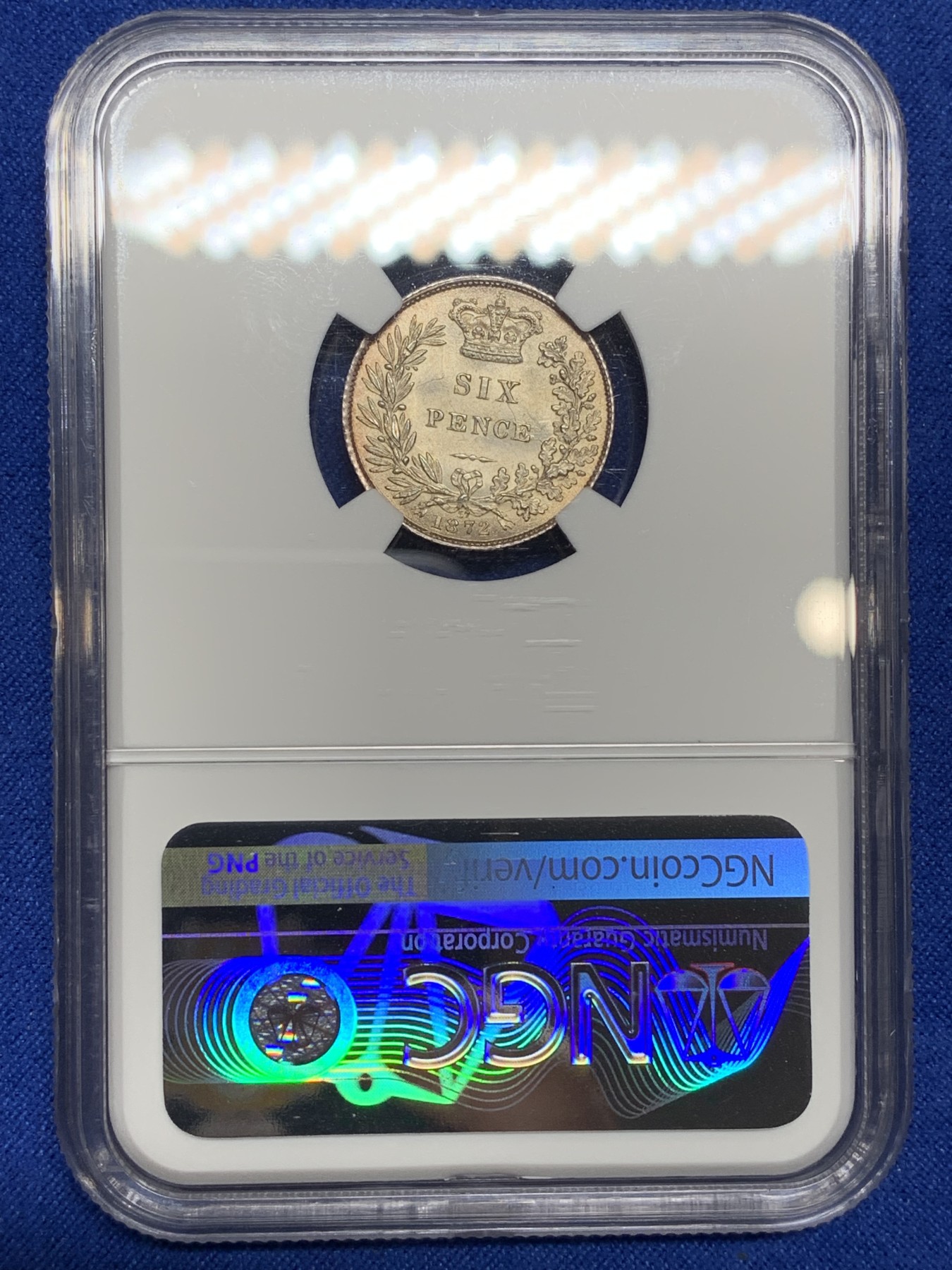 《竞宝斋》第222场-周日，周一 2场 (全场包邮) NGC-MS64 英国1872年小维头像6便士  稀少年份  更高分仅9枚