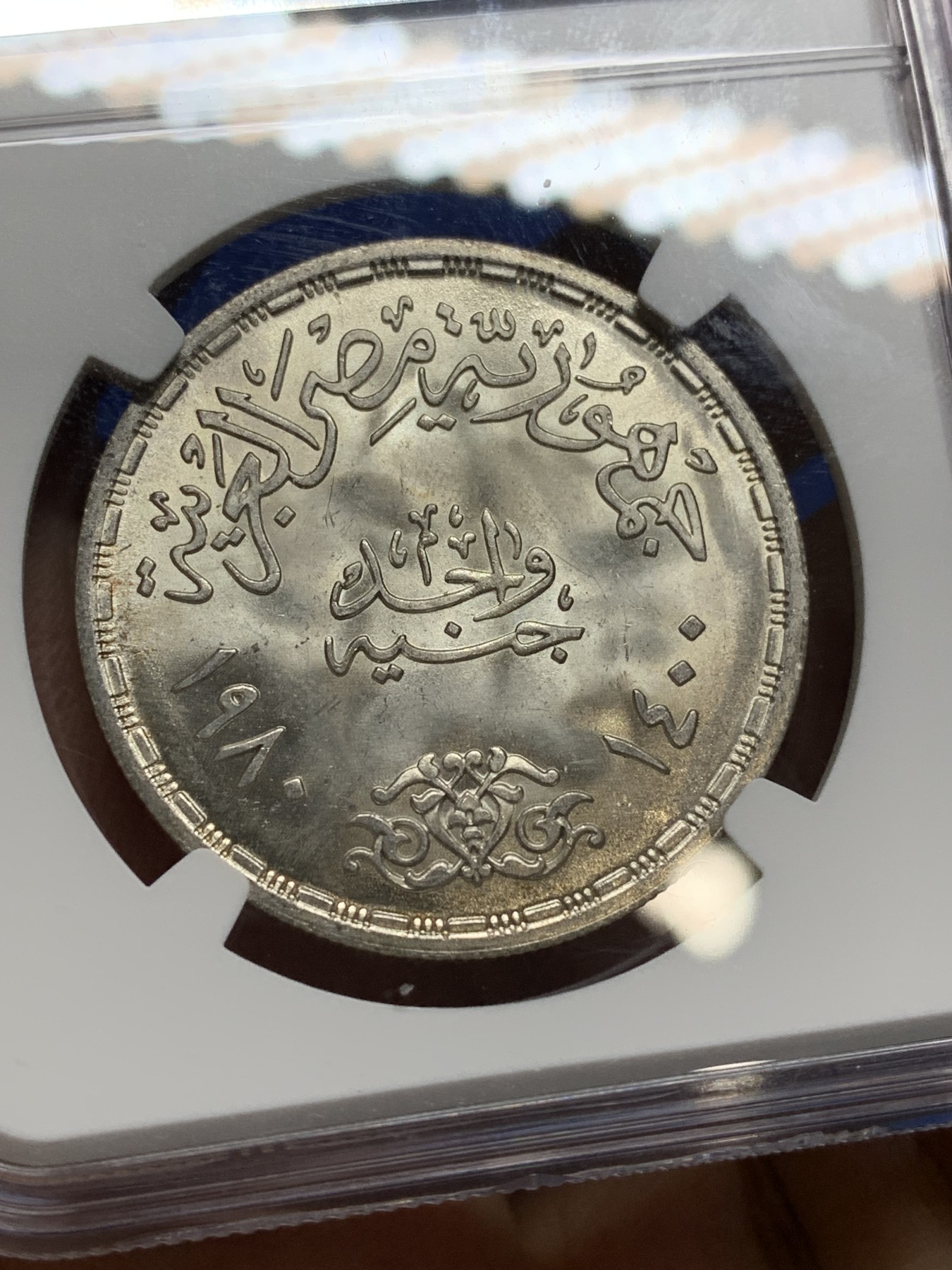 《竞宝斋》第222场-周日，周一 2场 (全场包邮) NGC MS65 埃及1980年埃及FAO纪念1镑银币，发行量97000 018