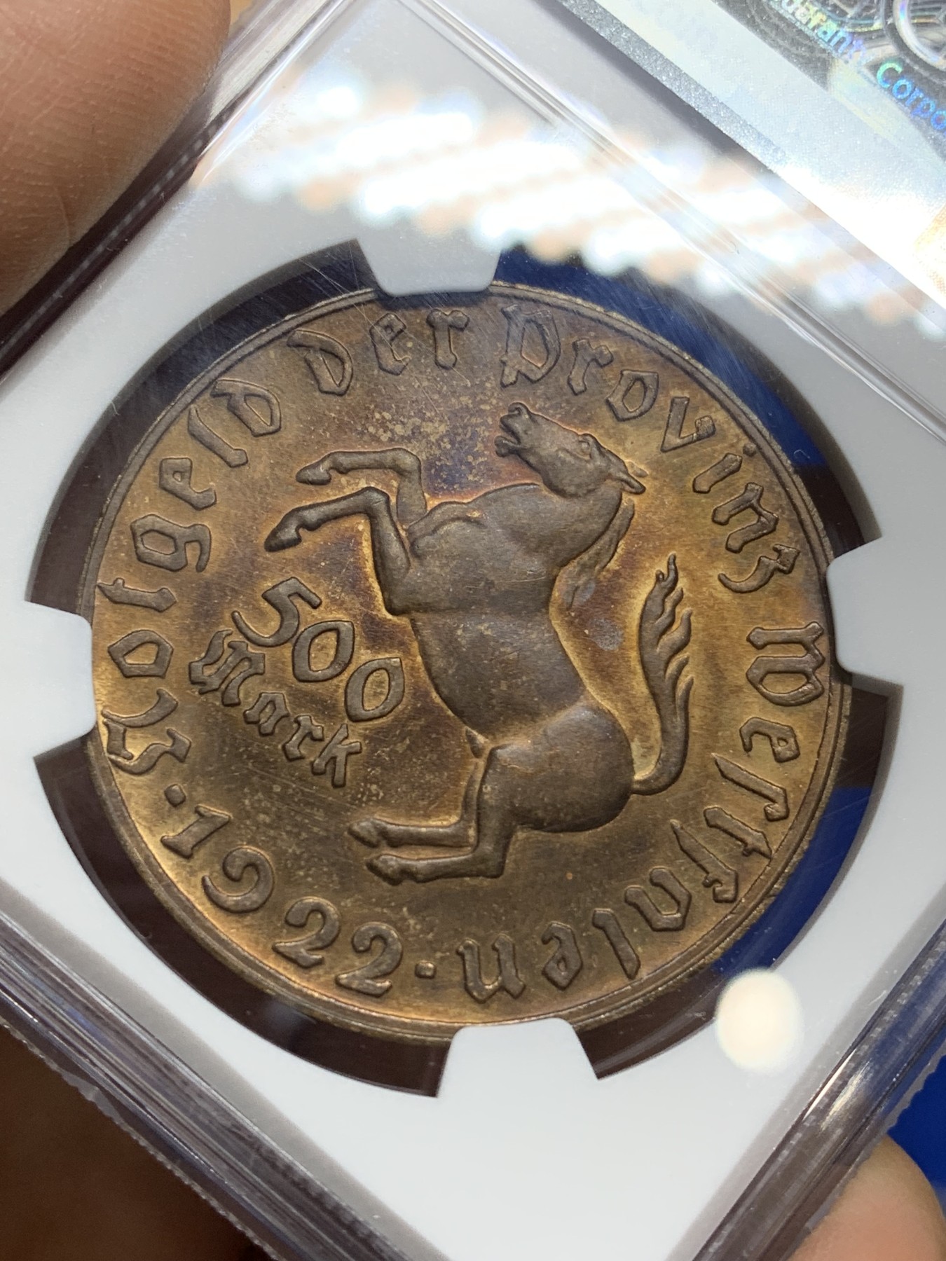 《竞宝斋》第222场-周日，周一 2场 (全场包邮) NGC MS62BN 德国威斯特伐利亚1922年500马克大马币铜币