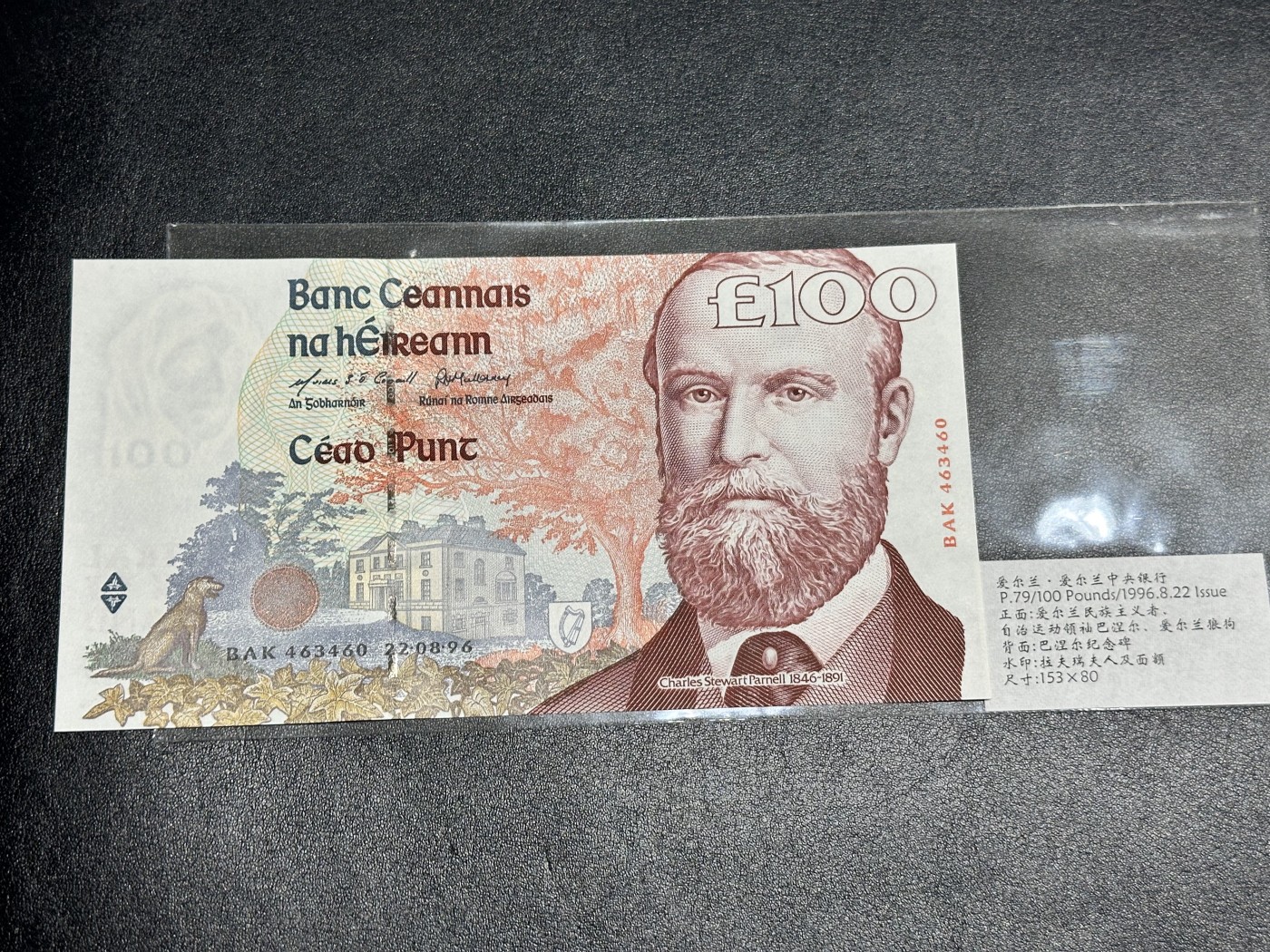 《外钞收藏家》第三百二十期（爱尔兰、北爱尔兰、马耳他专场） 爱尔兰中央银行1996年100镑 全新UNC 荧光完美 就头像那个一点点钞痕 不影响UNC和评级