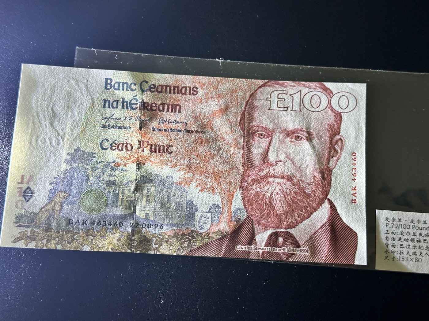 《外钞收藏家》第三百二十期（爱尔兰、北爱尔兰、马耳他专场） 爱尔兰中央银行1996年100镑 全新UNC 荧光完美 就头像那个一点点钞痕 不影响UNC和评级