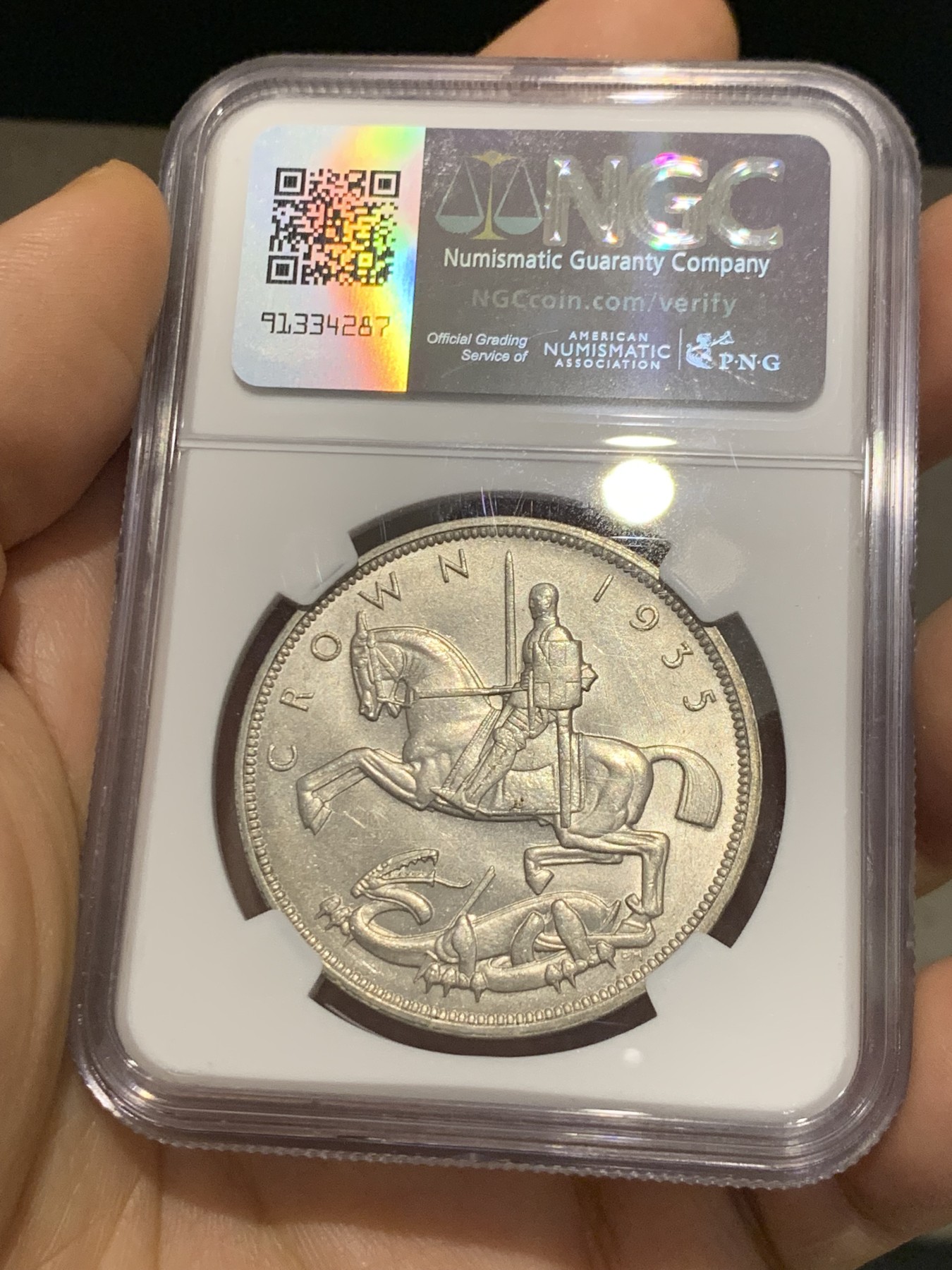《竞宝斋》第223场-周日，周一 2场 (全场包邮) NGC-MS64 英国1935年乔治五世登基纪念克朗银币，bu品质，经典热门品种。