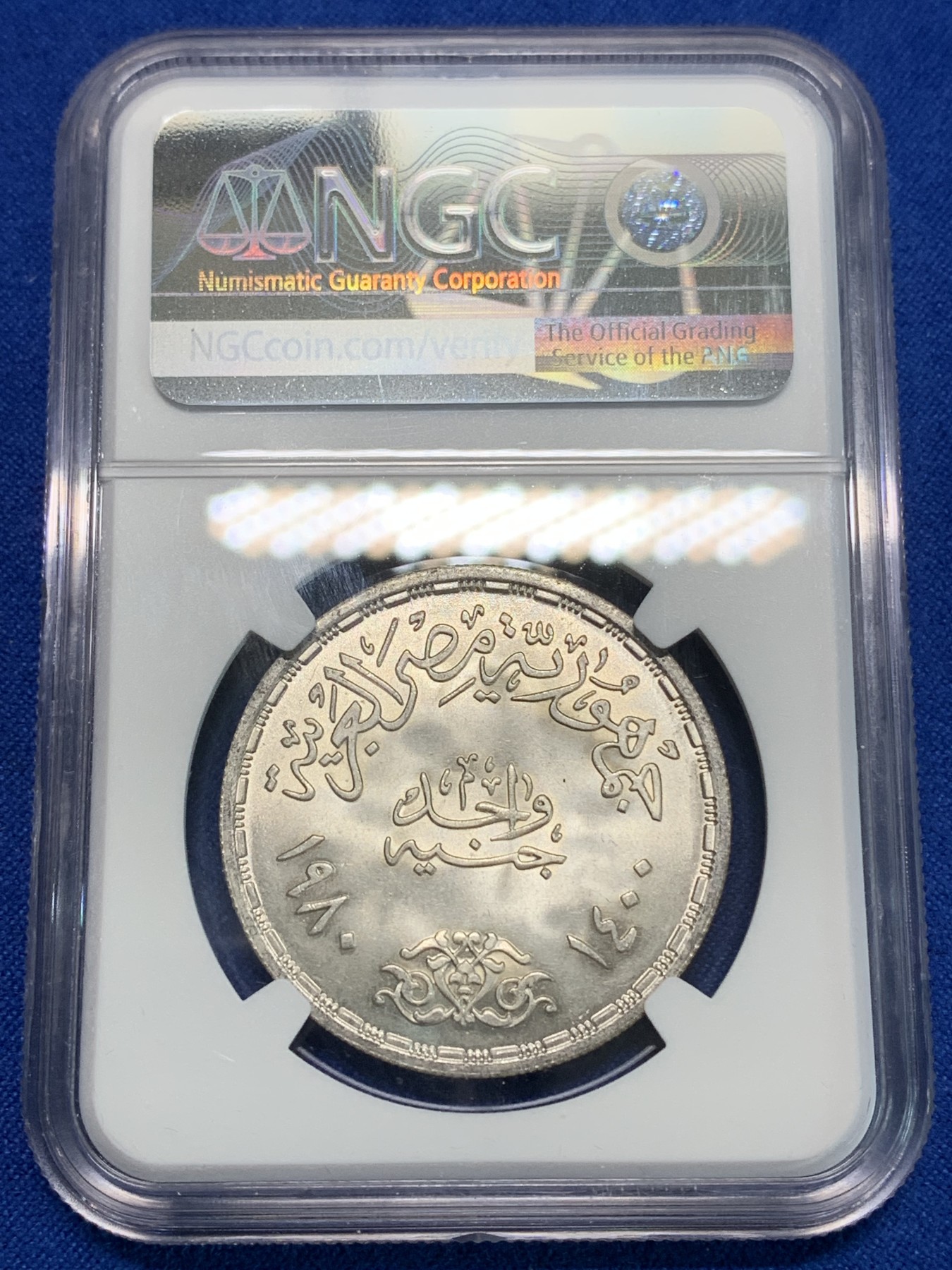 《竞宝斋》第223场-周日，周一 2场 (全场包邮) NGC MS66 埃及1980年FAO纪念1镑银币，发行量97000 #017