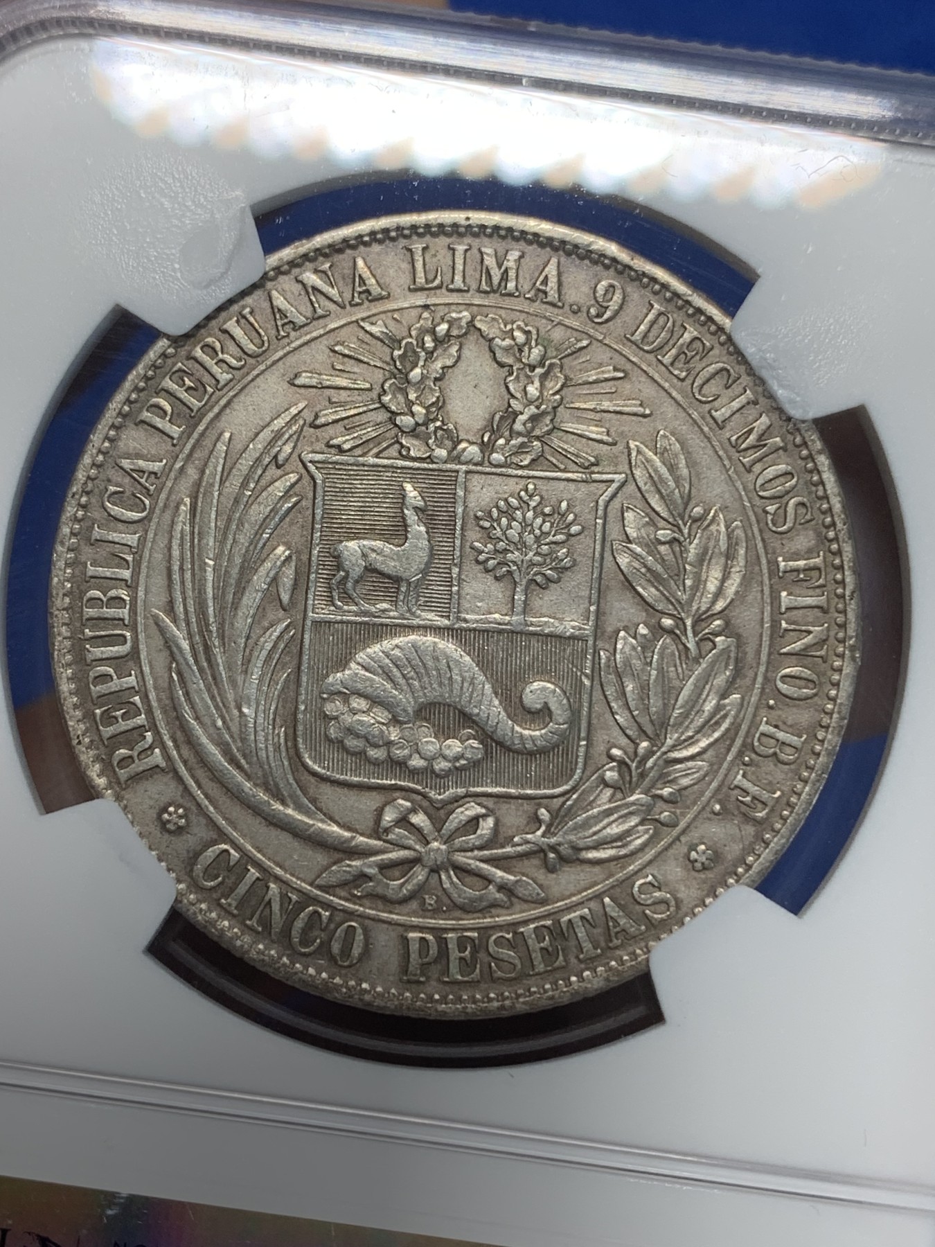 《竞宝斋》第223场-周日，周一 2场 (全场包邮) NGC AUD 秘鲁1880年临时政府 单年版本秘鲁谷物女神 底板干净 有潜力