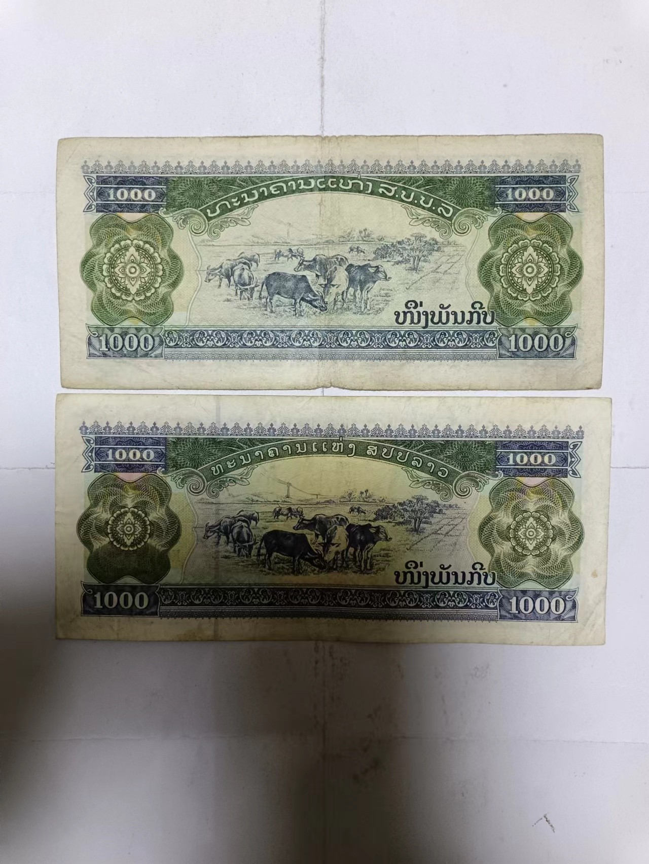 【20231214】非全新纸币第九十八场 老挝2张纸币各为不同版本，有裂缝