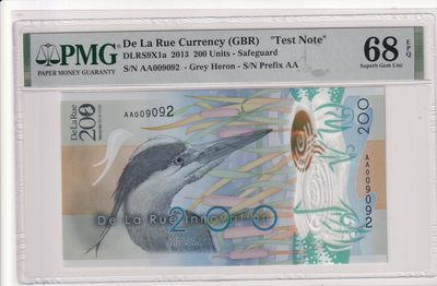 🌗乐淘淘世界纸币拍卖 第33期 测试钞专场🌓 英国德纳罗印钞公司2013年测试钞 灰苍鹭 PMG68EPQ