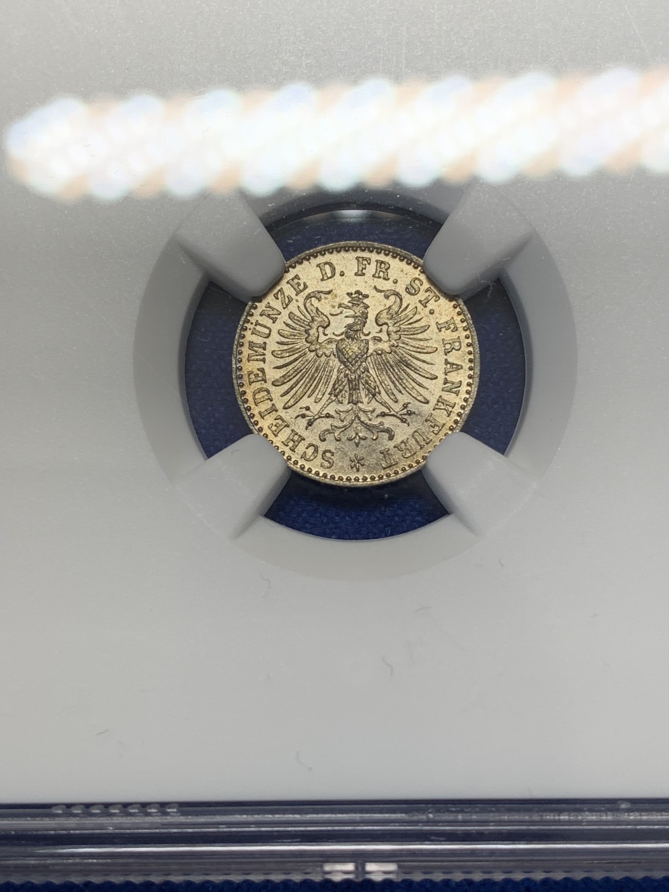 《竞宝斋》第223场-周日，周一 2场 (全场包邮) NGC-MS65 德国 1863年 法兰克福1克鲁泽高分银币。细节精细