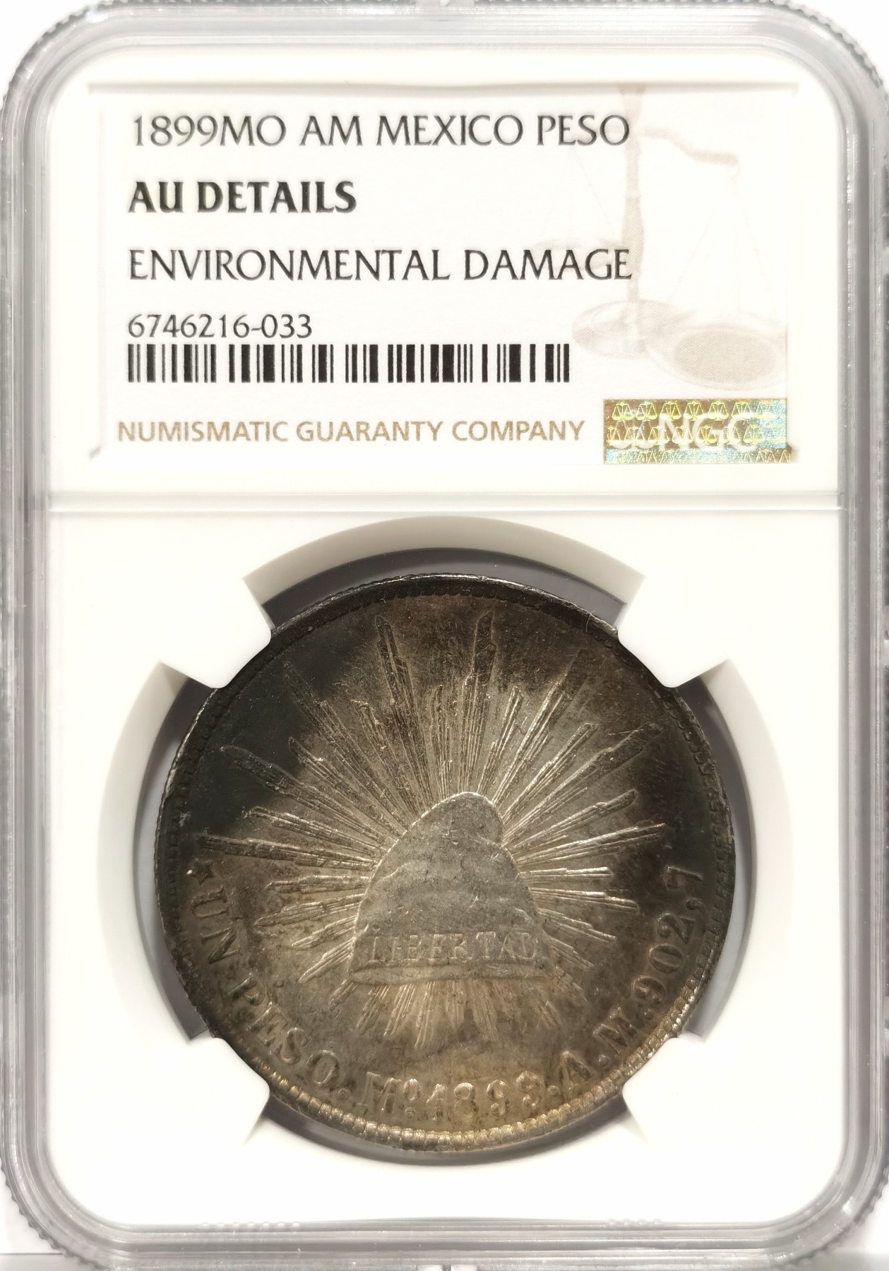 博洋堂世界钱币拍卖第066期（全场包邮） NGC AU 墨西哥1899年MO AM版直边鹰洋，原汁原味