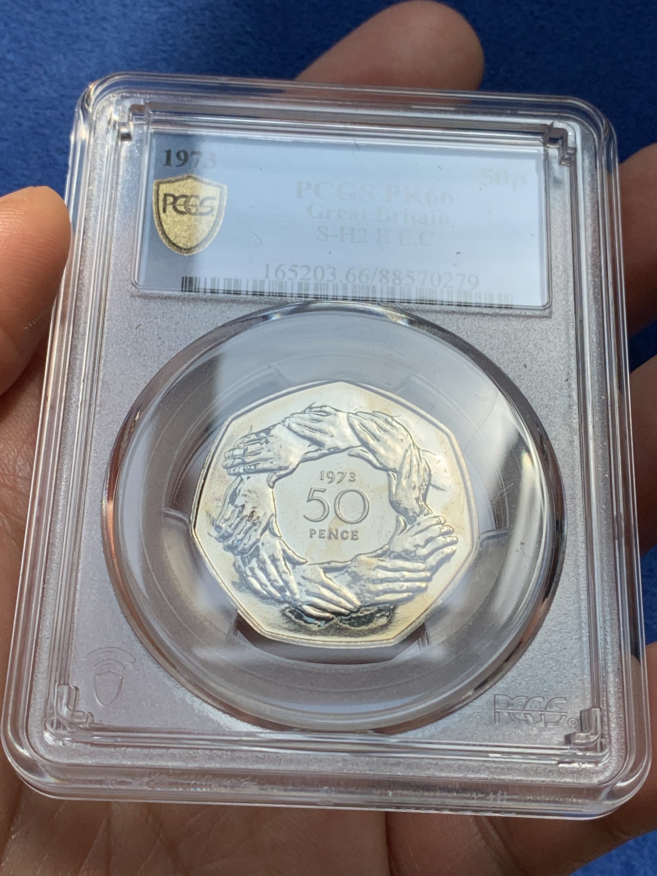 《竞宝斋》第223场-周日，周一 2场 (全场包邮) PCGS PR66 英国1973年入欧50便士精制纪念币，热门品种，带盒