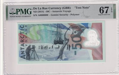 🌗乐淘淘世界纸币拍卖 第33期 测试钞专场🌓 英国德纳罗印钞公司2014年测试钞  PMG67EPQ