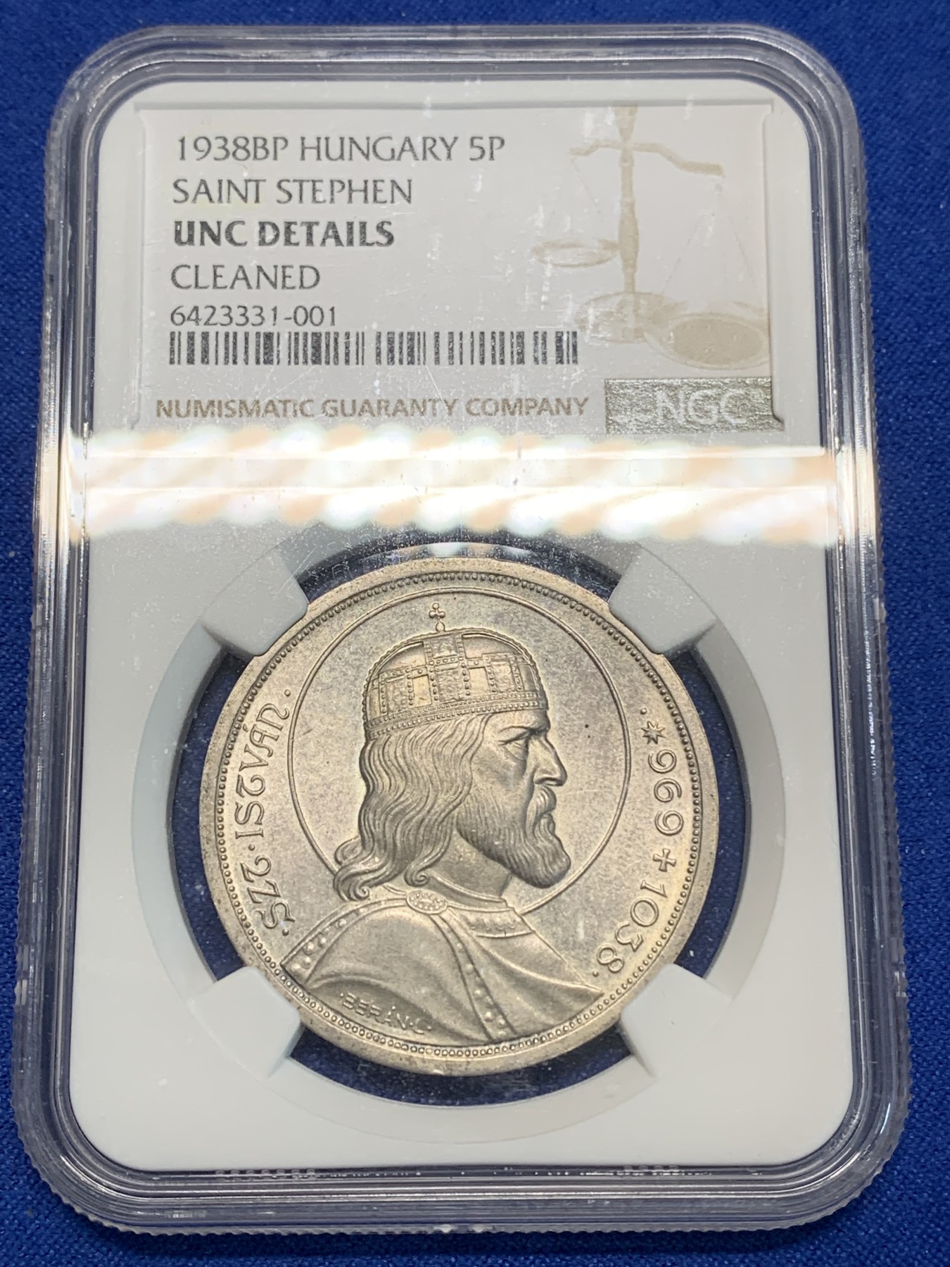 《竞宝斋》第223场-周日，周一 2场 (全场包邮) NGC-UNC 匈牙利1938年5潘果银币