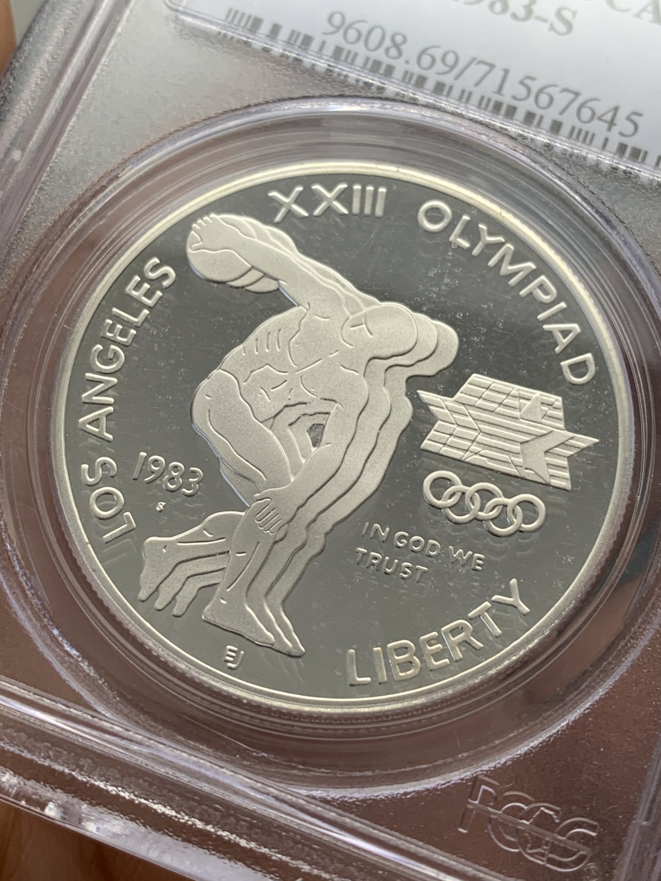 《竞宝斋》第223场-周日，周一 2场 (全场包邮) PCGS-PR69DCAM 美国1983年奥林匹克掷饼者纪念精制银币，克劳斯获奖币