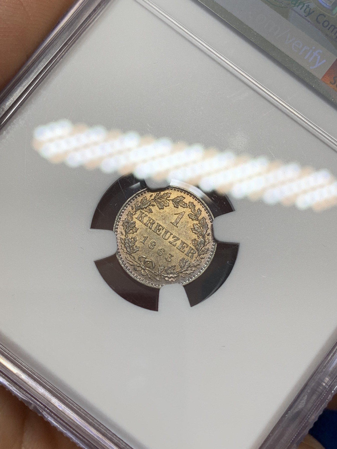 《竞宝斋》第223场-周日，周一 2场 (全场包邮) NGC-MS65 德国 1863年 法兰克福1克鲁泽高分银币。细节精细