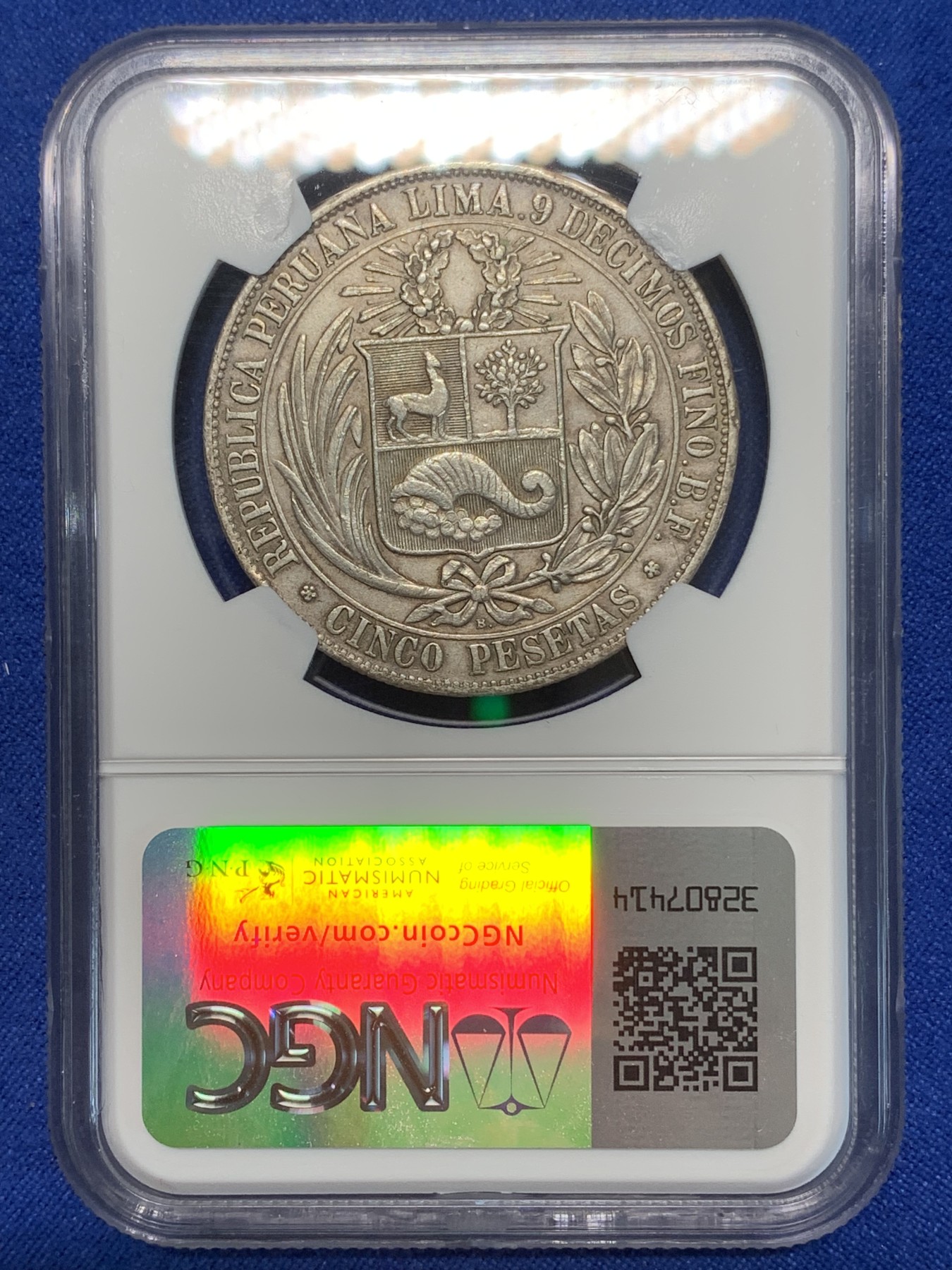 《竞宝斋》第223场-周日，周一 2场 (全场包邮) NGC AUD 秘鲁1880年临时政府 单年版本秘鲁谷物女神 底板干净 有潜力