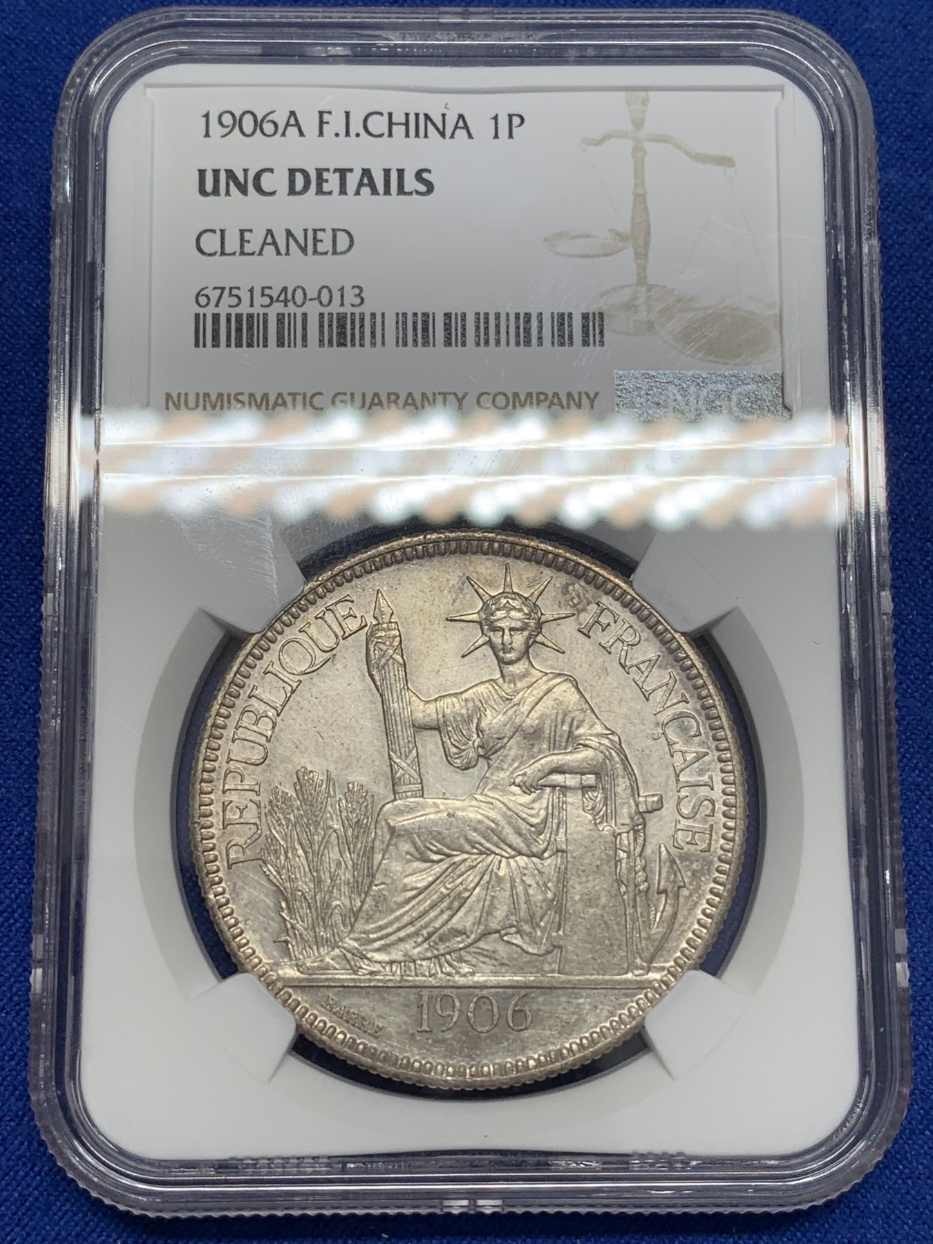 《竞宝斋》第223场-周日，周一 2场 (全场包邮) NGC UNC 坐洋1906年原光状态极好 女神口鼻清晰