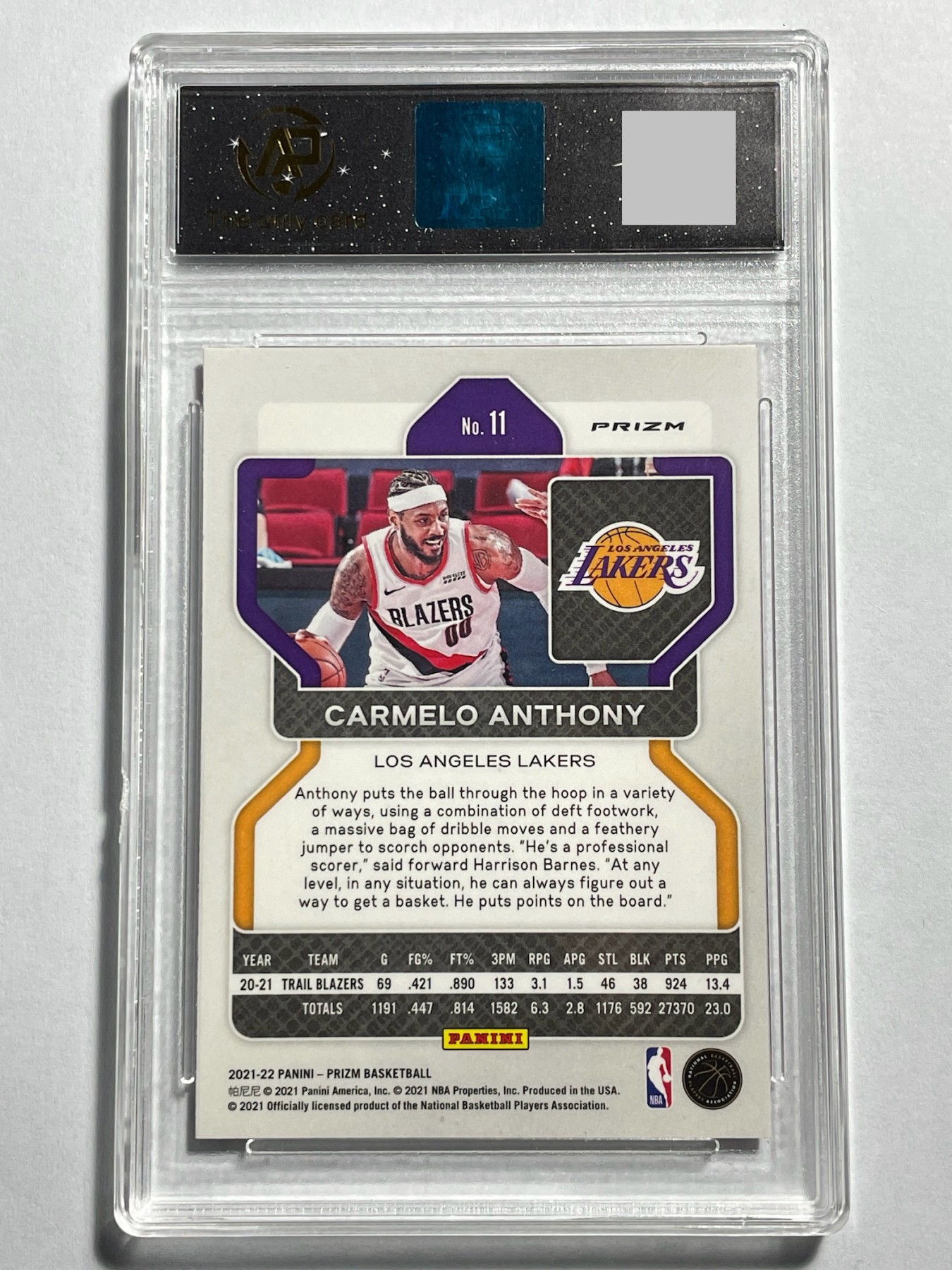 【德藏】卡牌拍卖第9期 ~PSA10 艾弗森 · 新秀签名~【无每件最低收费！！！】 NBA 2021-22 PANINI RRIZM 西部联盟 洛杉矶 湖人 甜瓜 卡梅隆·安东尼 红波纹折射卡 RPA 9