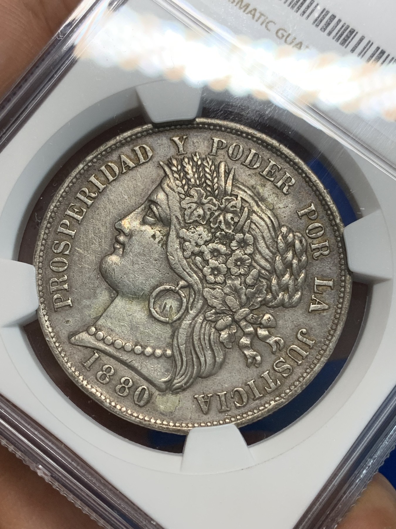 《竞宝斋》第223场-周日，周一 2场 (全场包邮) NGC AUD 秘鲁1880年临时政府 单年版本秘鲁谷物女神 底板干净 有潜力