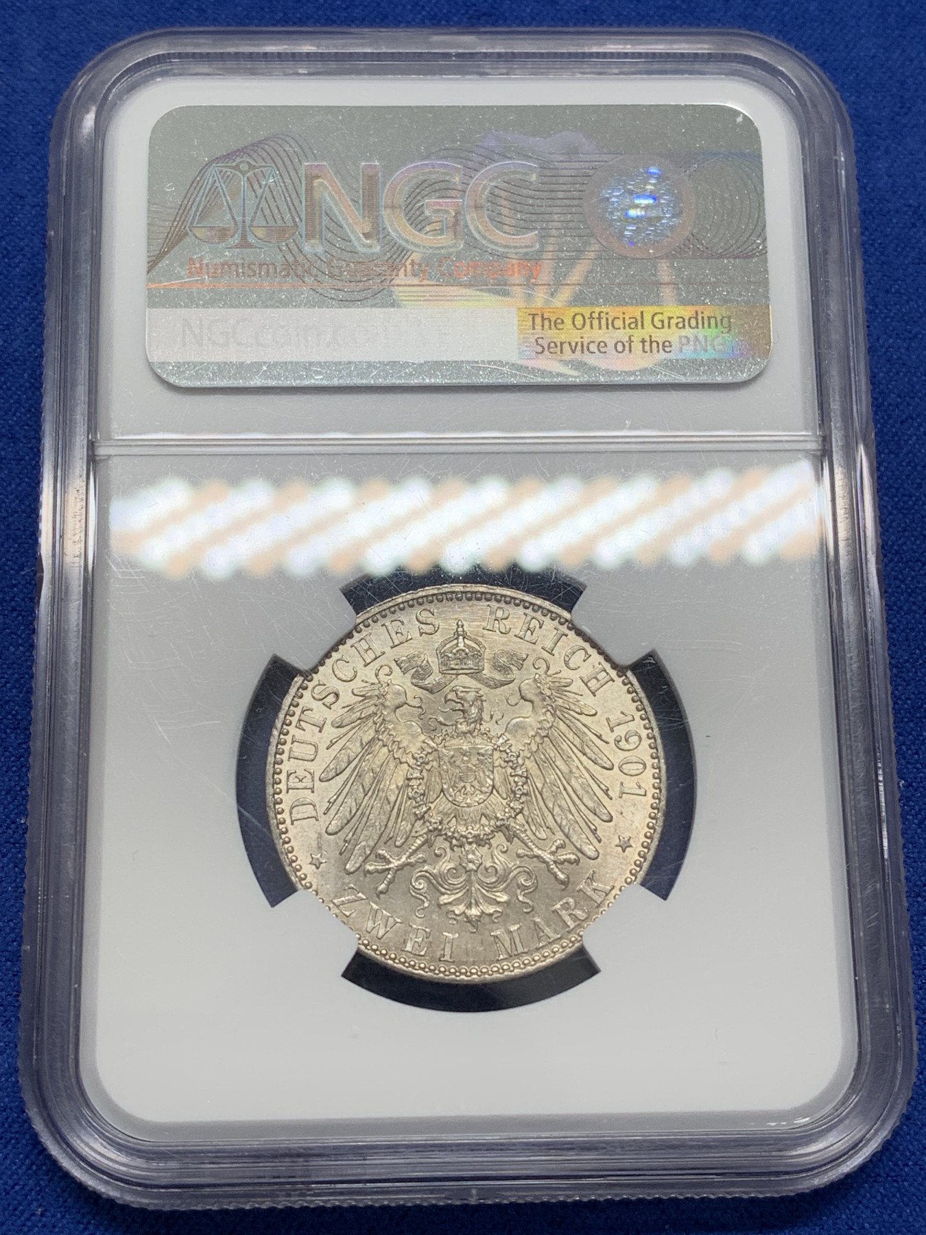 《竞宝斋》第223场-周日，周一 2场 (全场包邮) NGC-MS63 德国 1901年A 普鲁士建国200周年纪念2马克银币。