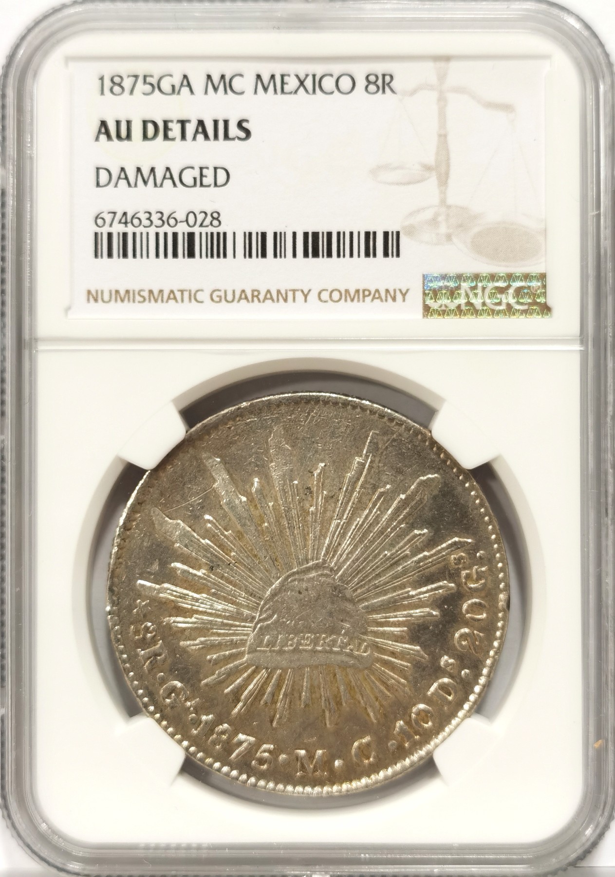 博洋堂世界钱币拍卖第056期（全场包邮） NGC AU 墨西哥1875年GA MC版花边鹰洋，少见版别