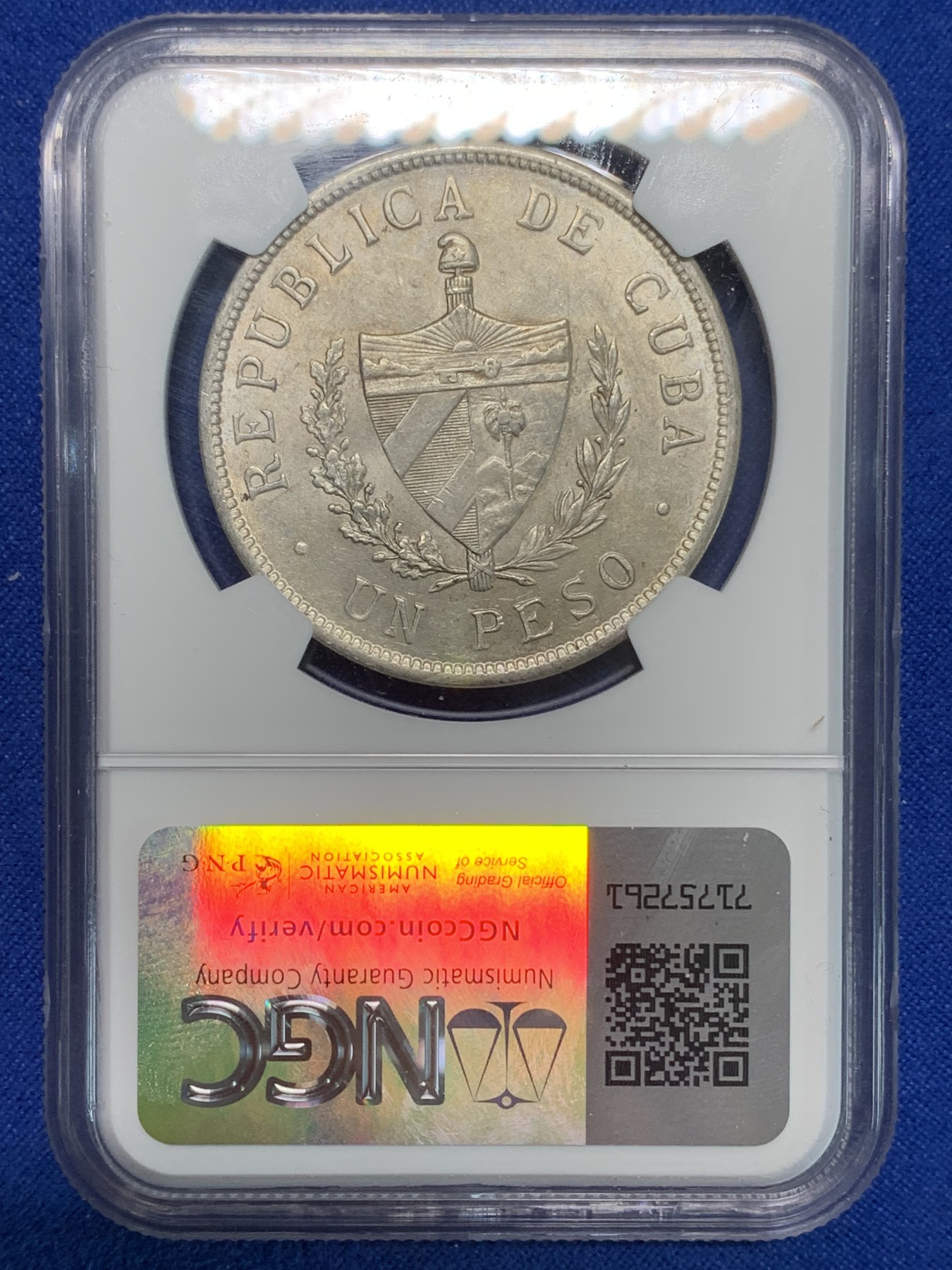 《竞宝斋》第223场-周日，周一 2场 (全场包邮) NGC- UNC古巴 1934年 star type 大五星1比索 银币