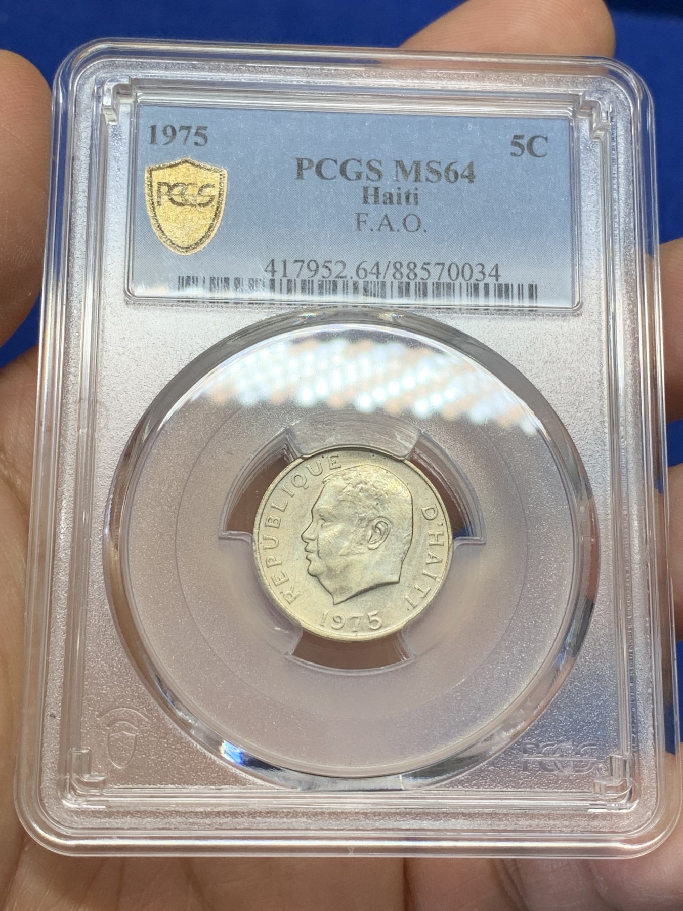 《竞宝斋》第223场-周日，周一 2场 (全场包邮) 4枚一组 PCGS 清年份ms 海地前总统、独裁者 让-克洛德·杜瓦利埃 1975年流通套币