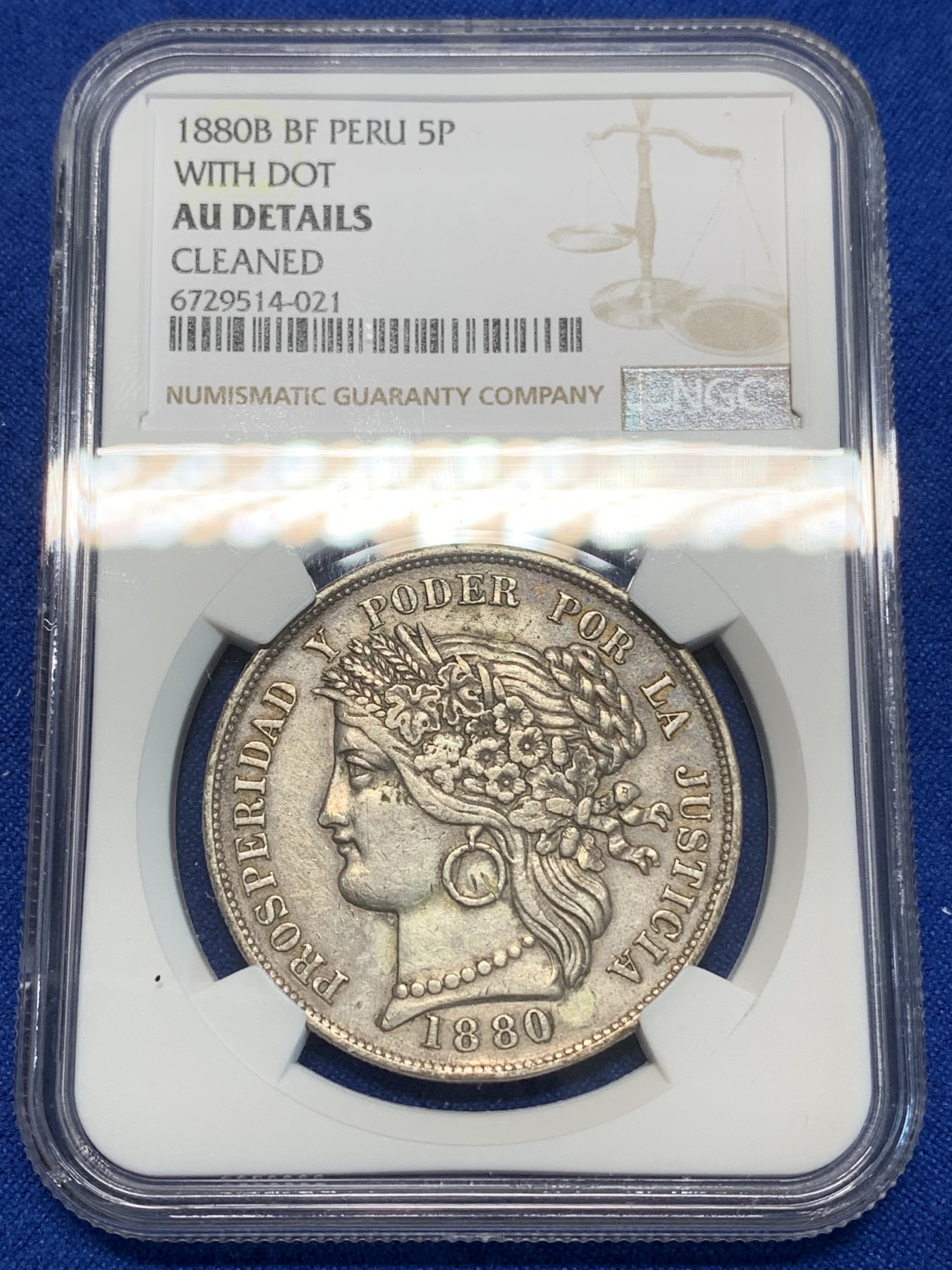 《竞宝斋》第223场-周日，周一 2场 (全场包邮) NGC AUD 秘鲁1880年临时政府 单年版本秘鲁谷物女神 底板干净 有潜力