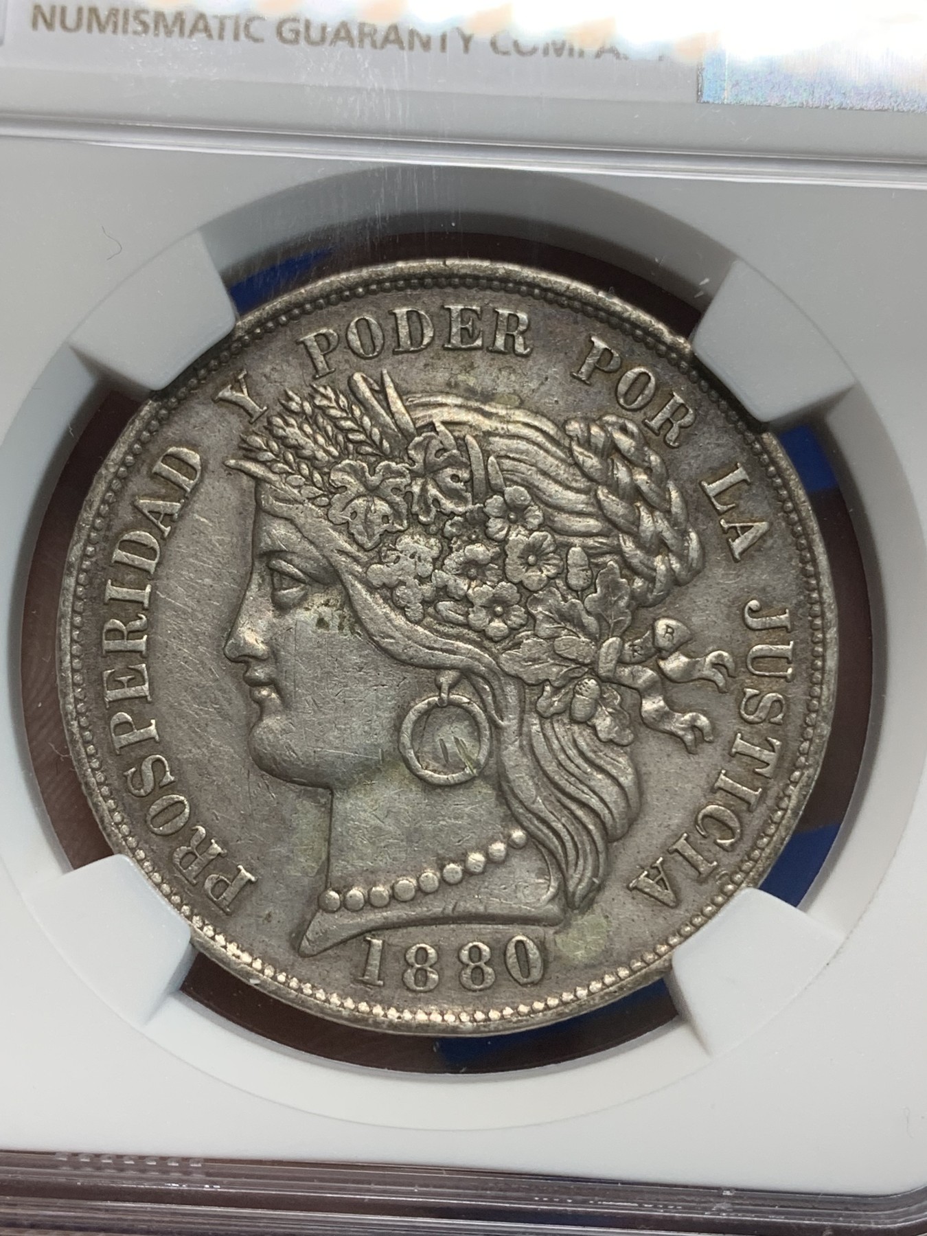 《竞宝斋》第223场-周日，周一 2场 (全场包邮) NGC AUD 秘鲁1880年临时政府 单年版本秘鲁谷物女神 底板干净 有潜力