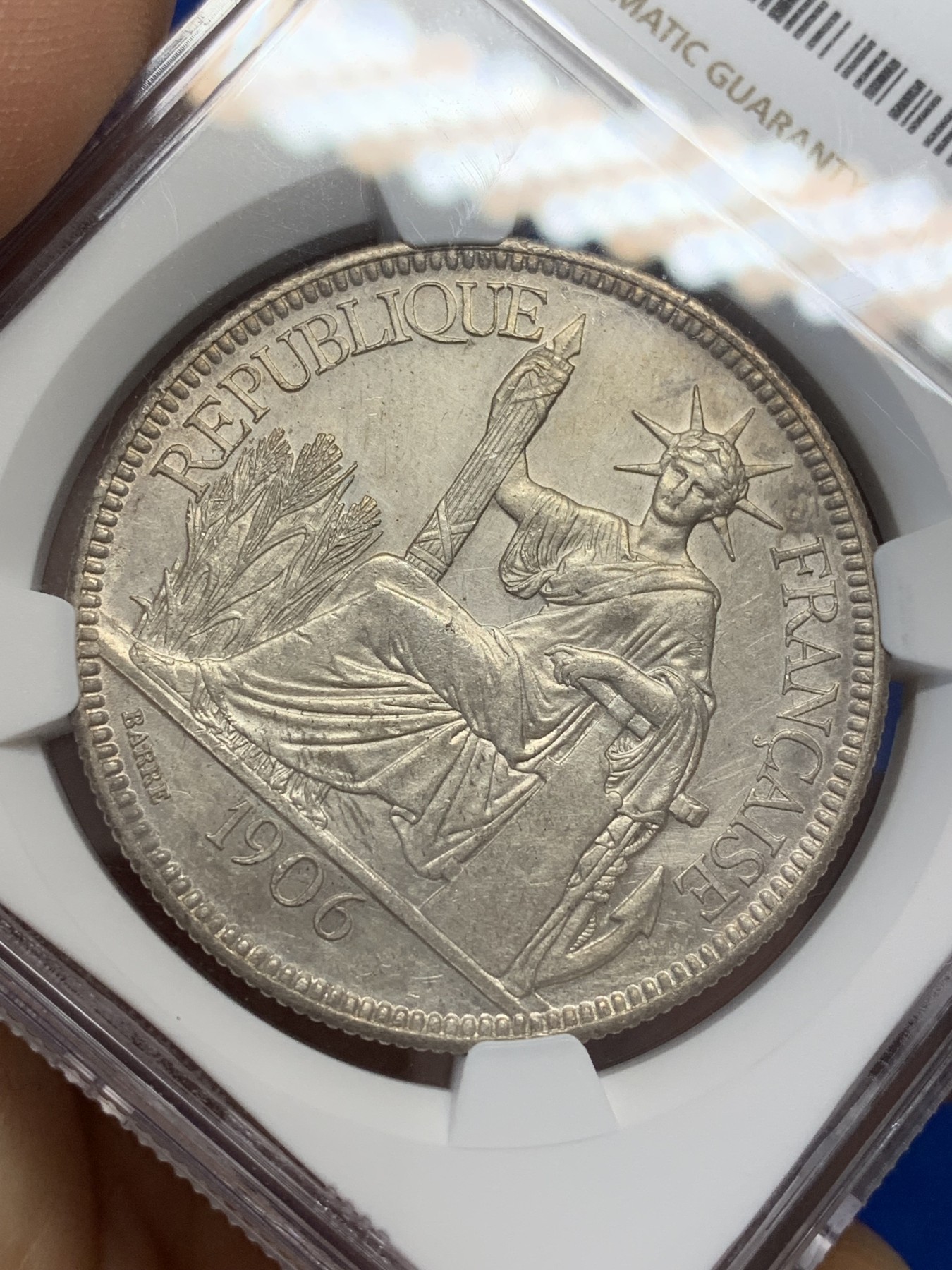 《竞宝斋》第223场-周日，周一 2场 (全场包邮) NGC UNC 坐洋1906年原光状态极好 女神口鼻清晰