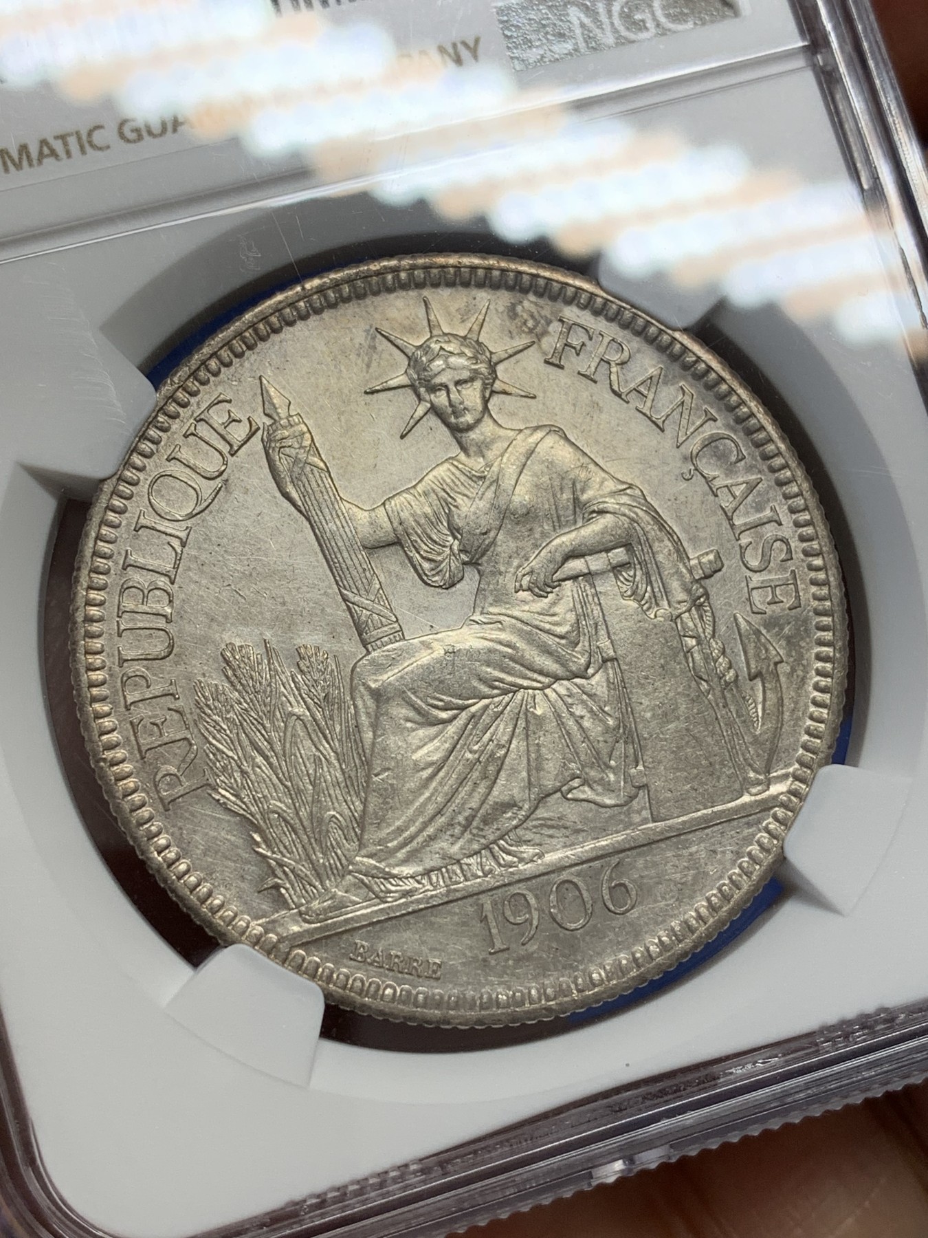 《竞宝斋》第223场-周日，周一 2场 (全场包邮) NGC UNC 坐洋1906年原光状态极好 女神口鼻清晰