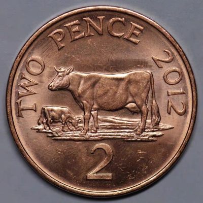 240128 - 26mm 根西牛 根西岛硬币2便士 欧洲 英国女王 