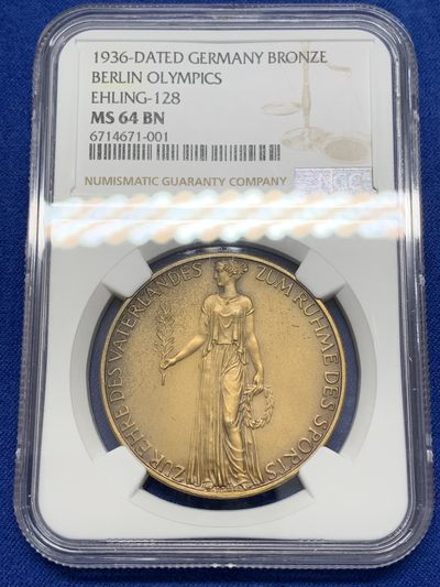 《竞宝斋》第223场-周日，周一 2场 (全场包邮) - NGC-MS64 1936年德国1936年柏林奥运会铜质奖章，品相和保存状态都非常好，此枚高分，一步到位的分数