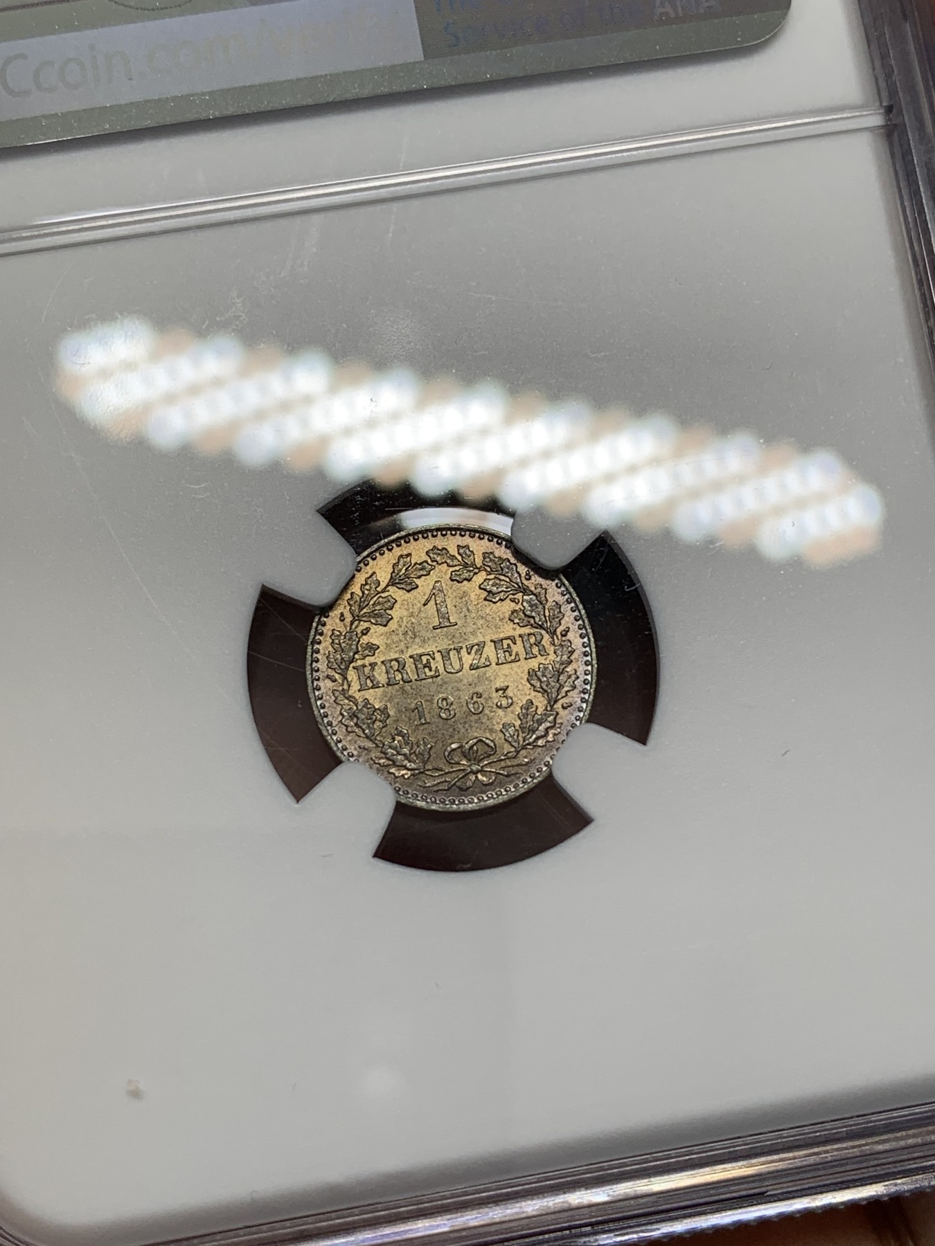 《竞宝斋》第223场-周日，周一 2场 (全场包邮) NGC-MS65 德国 1863年 法兰克福1克鲁泽高分银币。细节精细