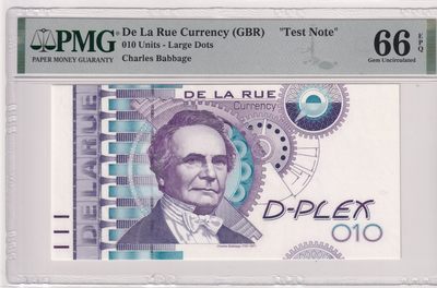 🌗乐淘淘世界纸币拍卖 第33期 测试钞专场🌓 英国德纳罗印钞公司测试钞 查尔斯·巴贝奇 PMG66EPQ