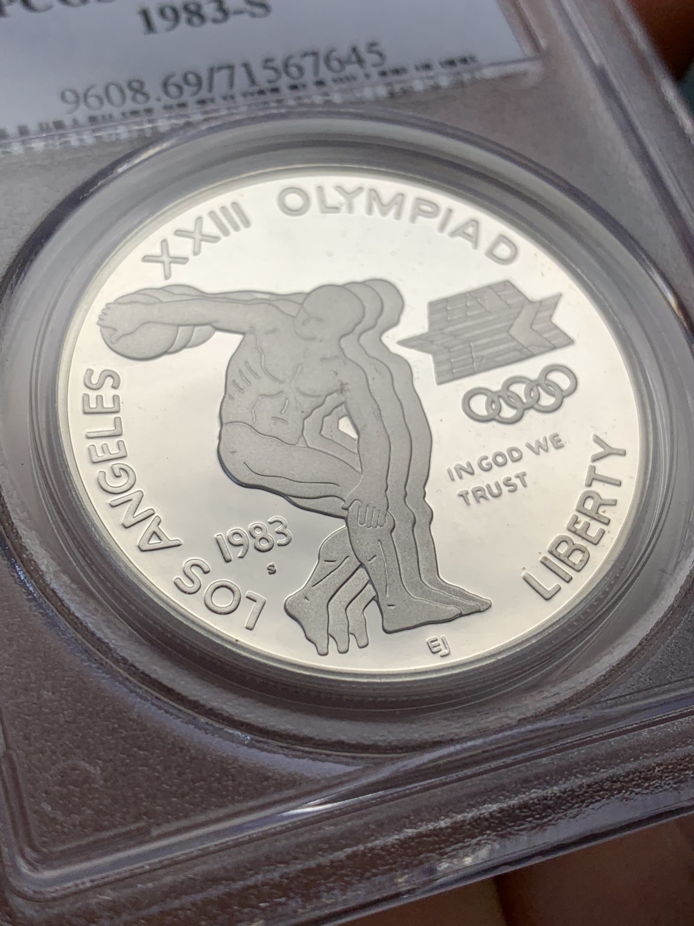 《竞宝斋》第223场-周日，周一 2场 (全场包邮) PCGS-PR69DCAM 美国1983年奥林匹克掷饼者纪念精制银币，克劳斯获奖币