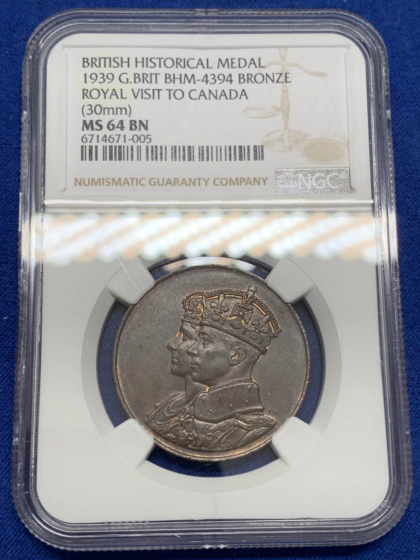 《竞宝斋》第223场-周日，周一 2场 (全场包邮) NGC-MS64 1939年英国纪念章，伯明翰铸币厂铸造，此枚高分非常难得