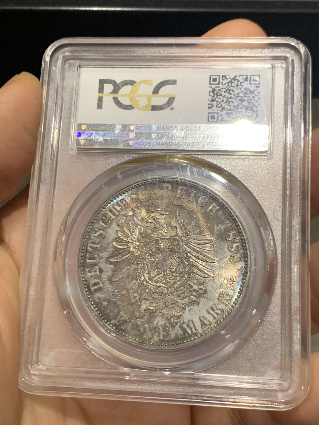 《竞宝斋》第223场-周日，周一 2场 (全场包邮) PCGS MS66 1888三皇年德国普鲁士弗三短翅5马克，顶级高分，顶级爆彩包浆，收藏级精品