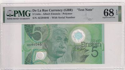 🌗乐淘淘世界纸币拍卖 第33期 测试钞专场🌓 英国德纳罗印钞公司测试钞 爱因斯坦 PMG68EPQ