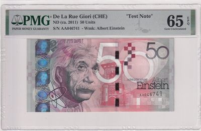 🌗乐淘淘世界纸币拍卖 第33期 测试钞专场🌓 英国德纳罗印钞公司2011年测试钞 爱因斯坦 PMG65EPQ