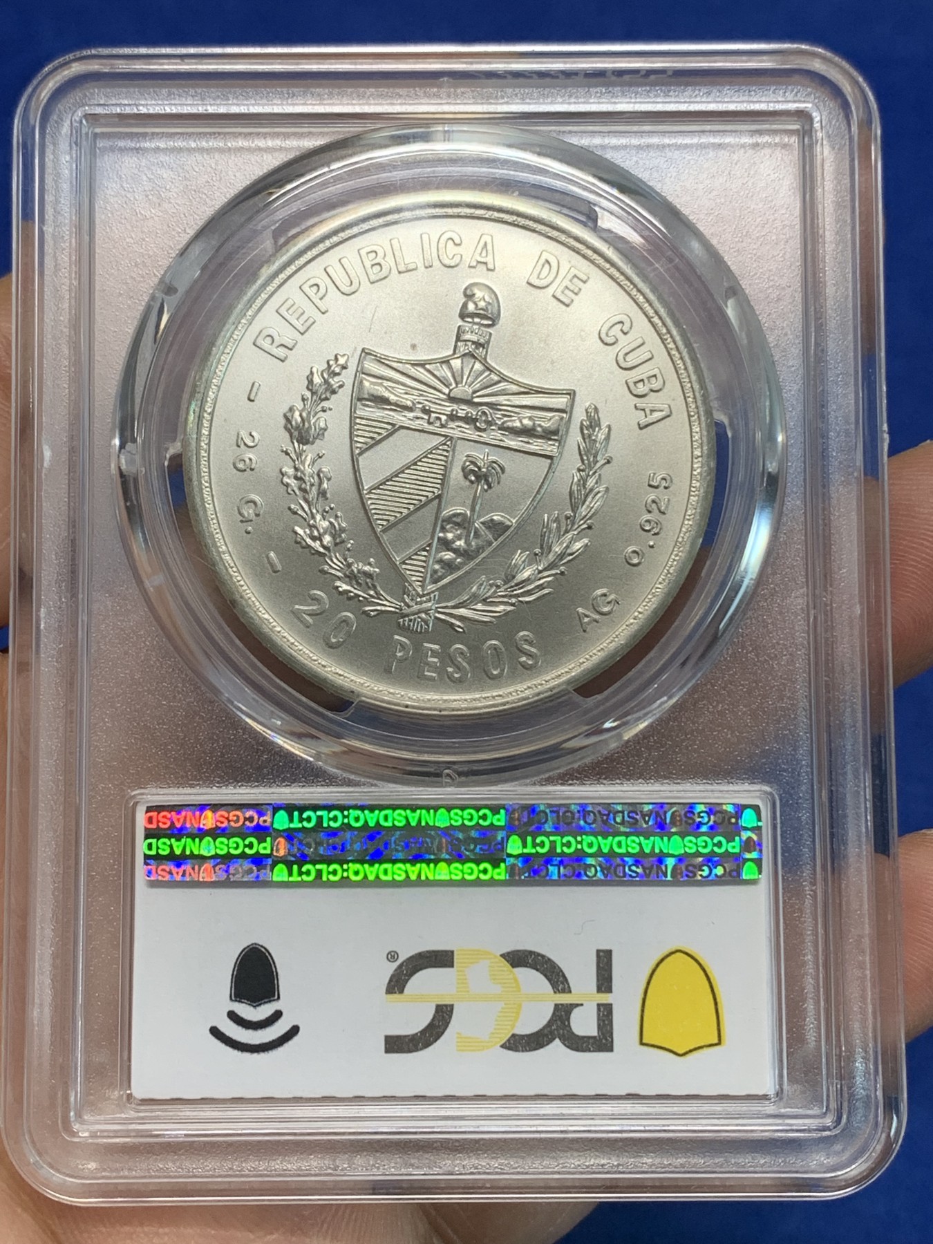 《竞宝斋》第223场-周日，周一 2场 (全场包邮) PCGS金盾 MS65 古巴1979年不结盟运动纪念20比索银币