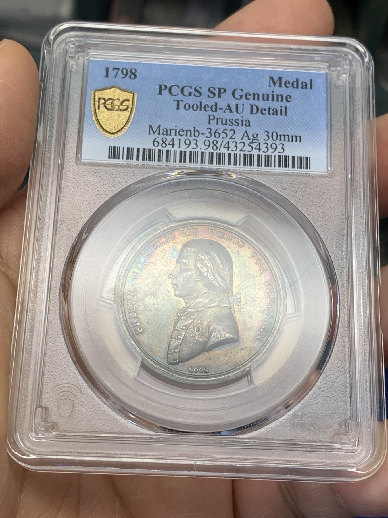 《竞宝斋》第223场-周日，周一 2场 (全场包邮) PCGS AUD 1798德国LOOS银章 普鲁士国王腓特烈.威廉三世加冕银章