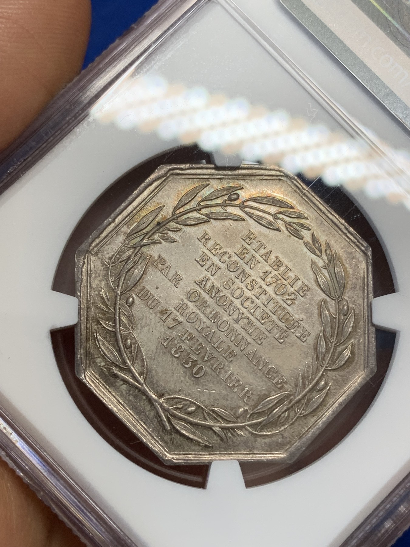 《竞宝斋》第223场-周日，周一 2场 (全场包邮) NGC-MS63 法国1830年 天使嬉戏图 八角大型JETON 银质 顶级品相