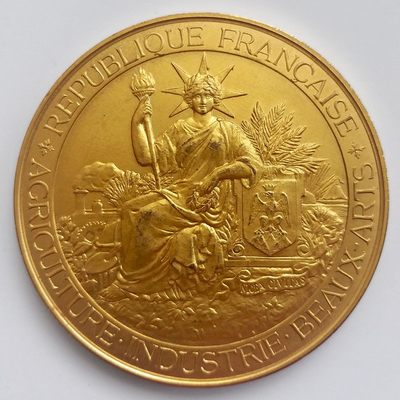 掌中浮雕-藏着的欧洲第009场 - 1883年法国尼斯国际博览会镀金铜章，直径66mm，重量127g