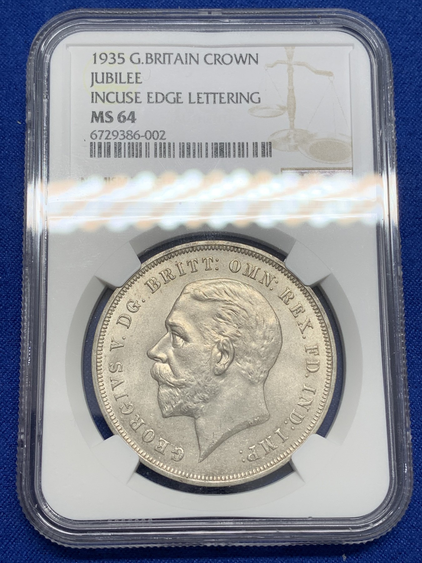 《竞宝斋》第223场-周日，周一 2场 (全场包邮) NGC-MS64 英国1935年乔治五世登基纪念克朗银币，bu品质，经典热门品种。