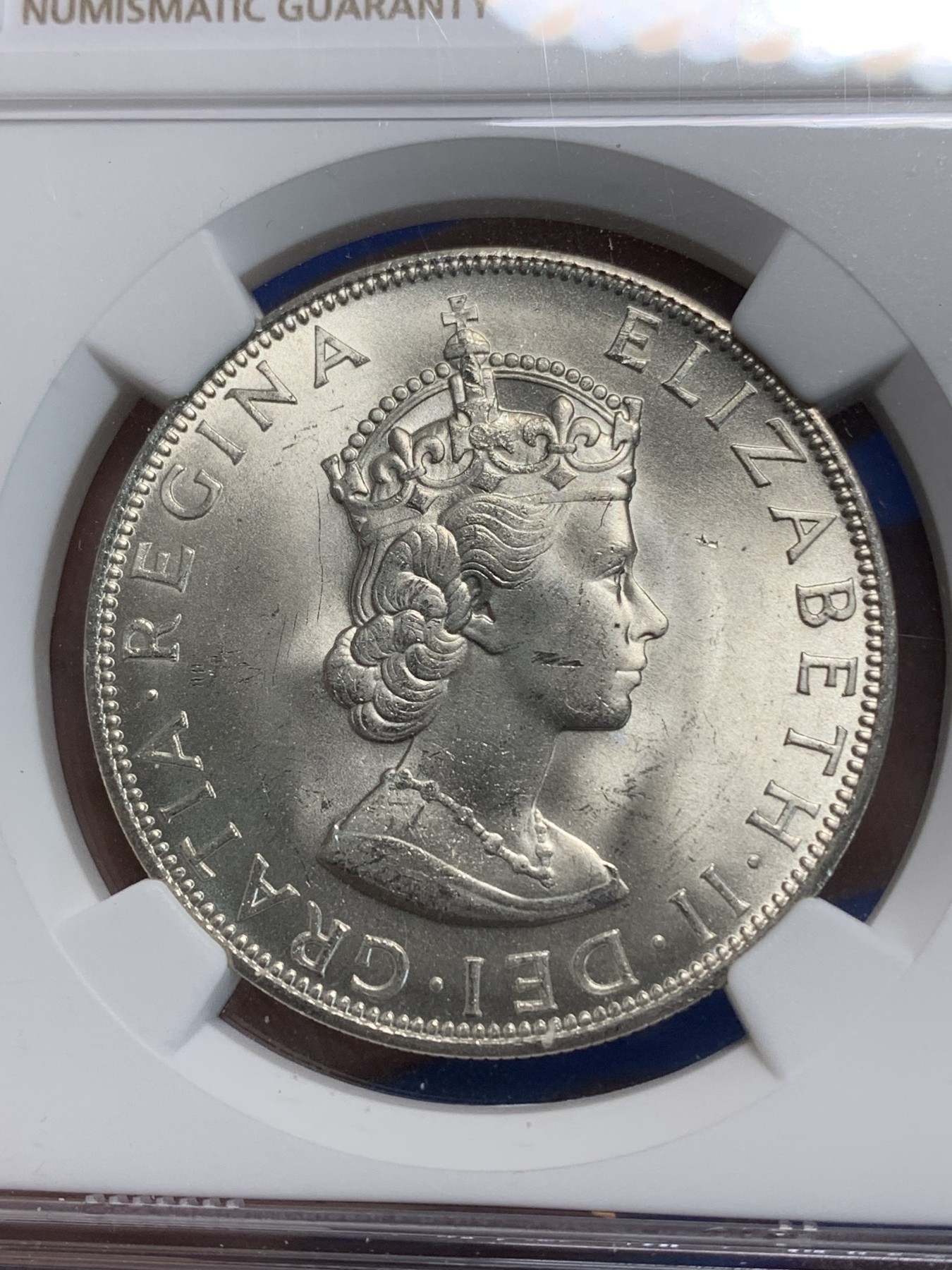 《竞宝斋》第223场-周日，周一 2场 (全场包邮) NGC-MS64 英属百慕大1964年伊丽莎白二世青年头像克朗银币 头像十分漂亮